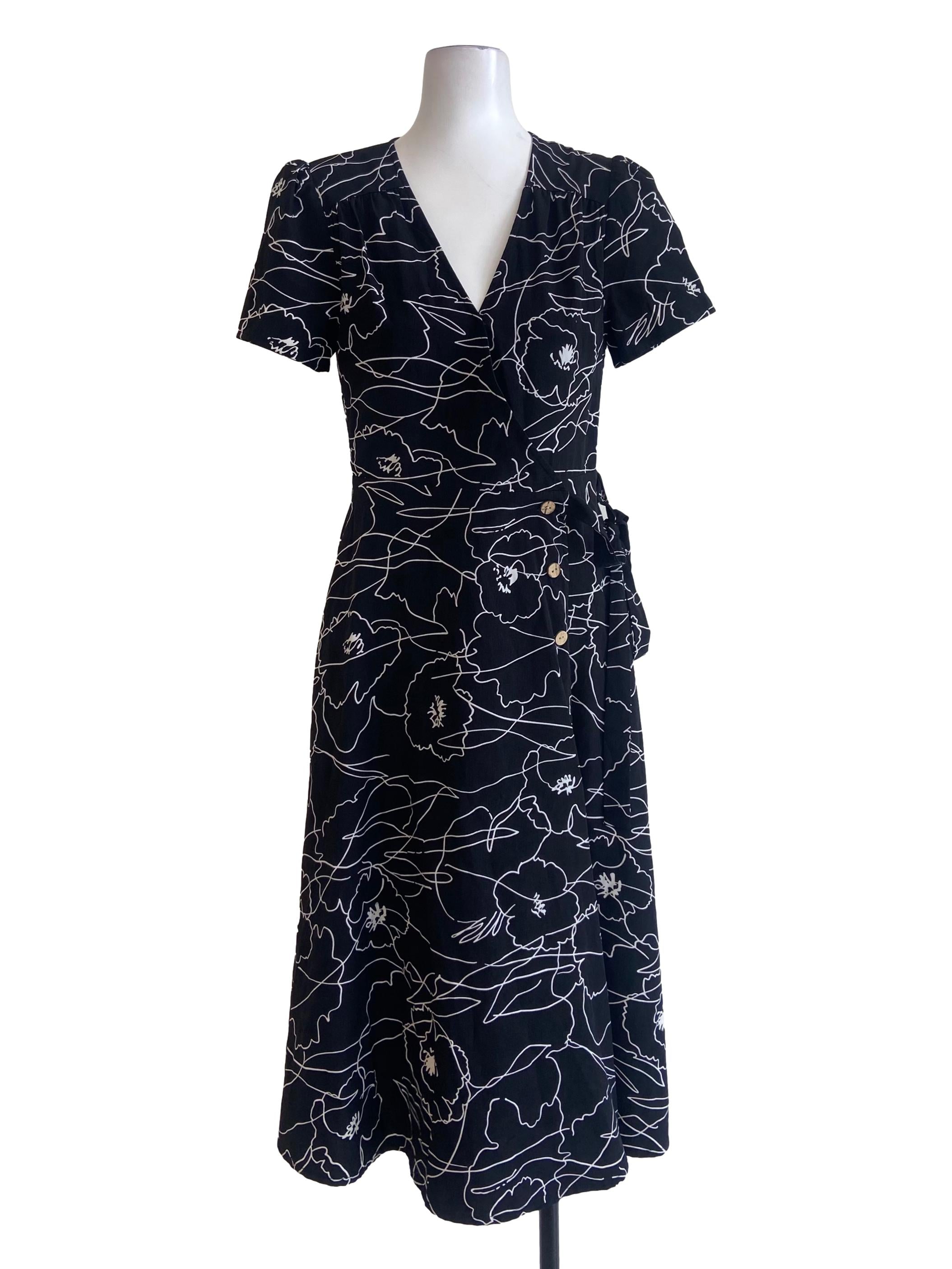 Black & White Floral Wrap Dress