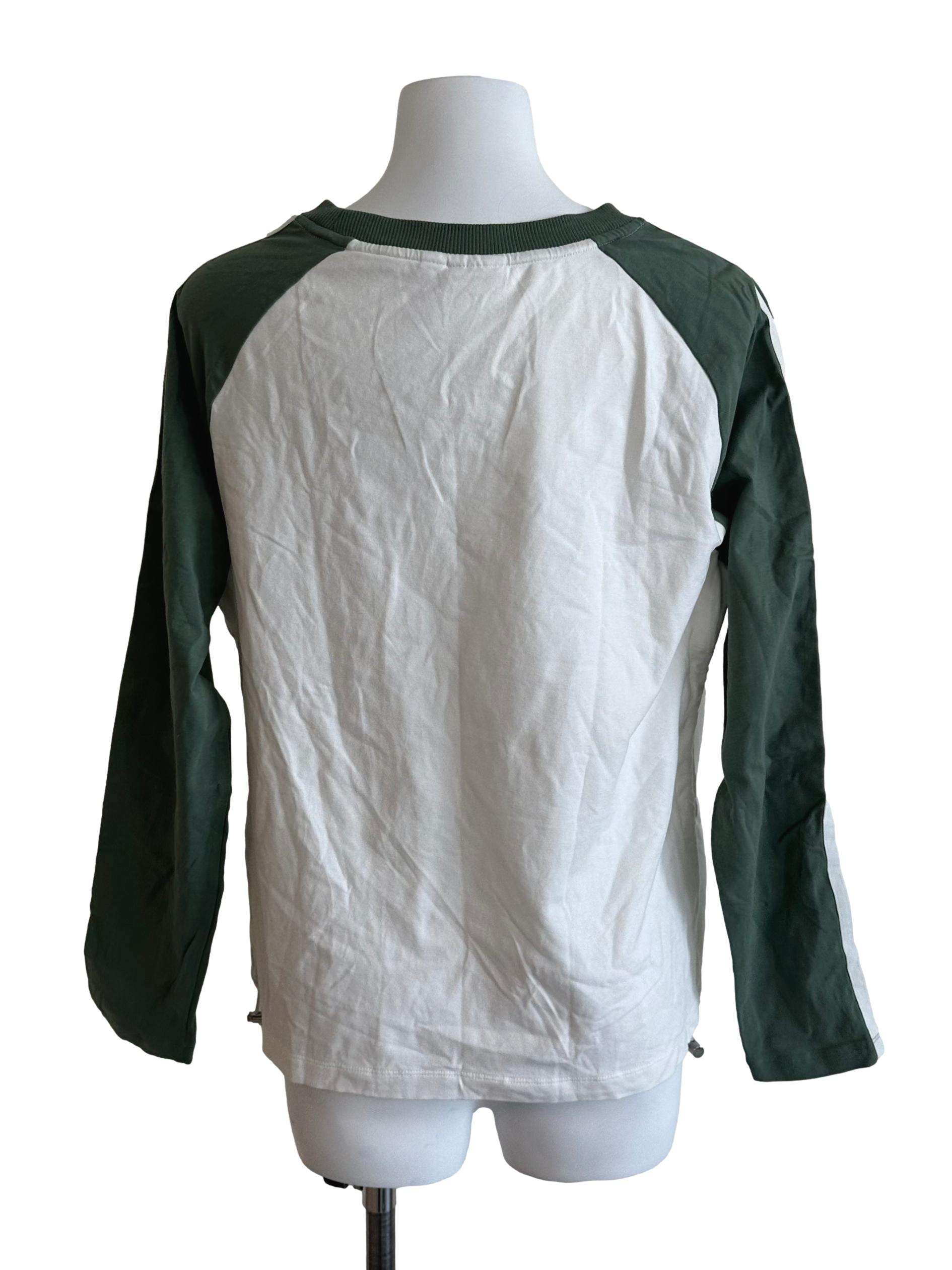 White Green Stripe Long Sleeve Top