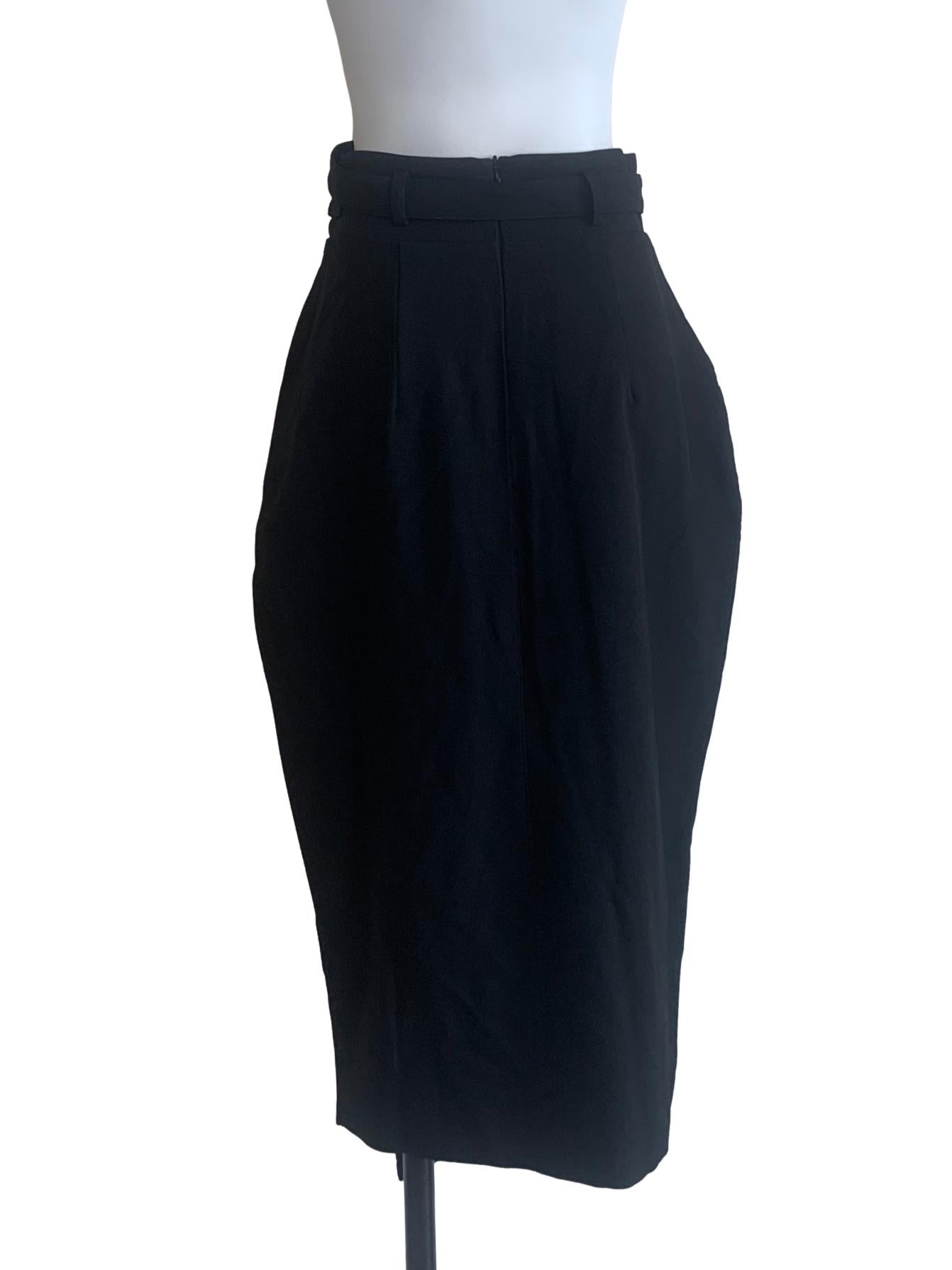 Black Asymmetric Belted Skirt