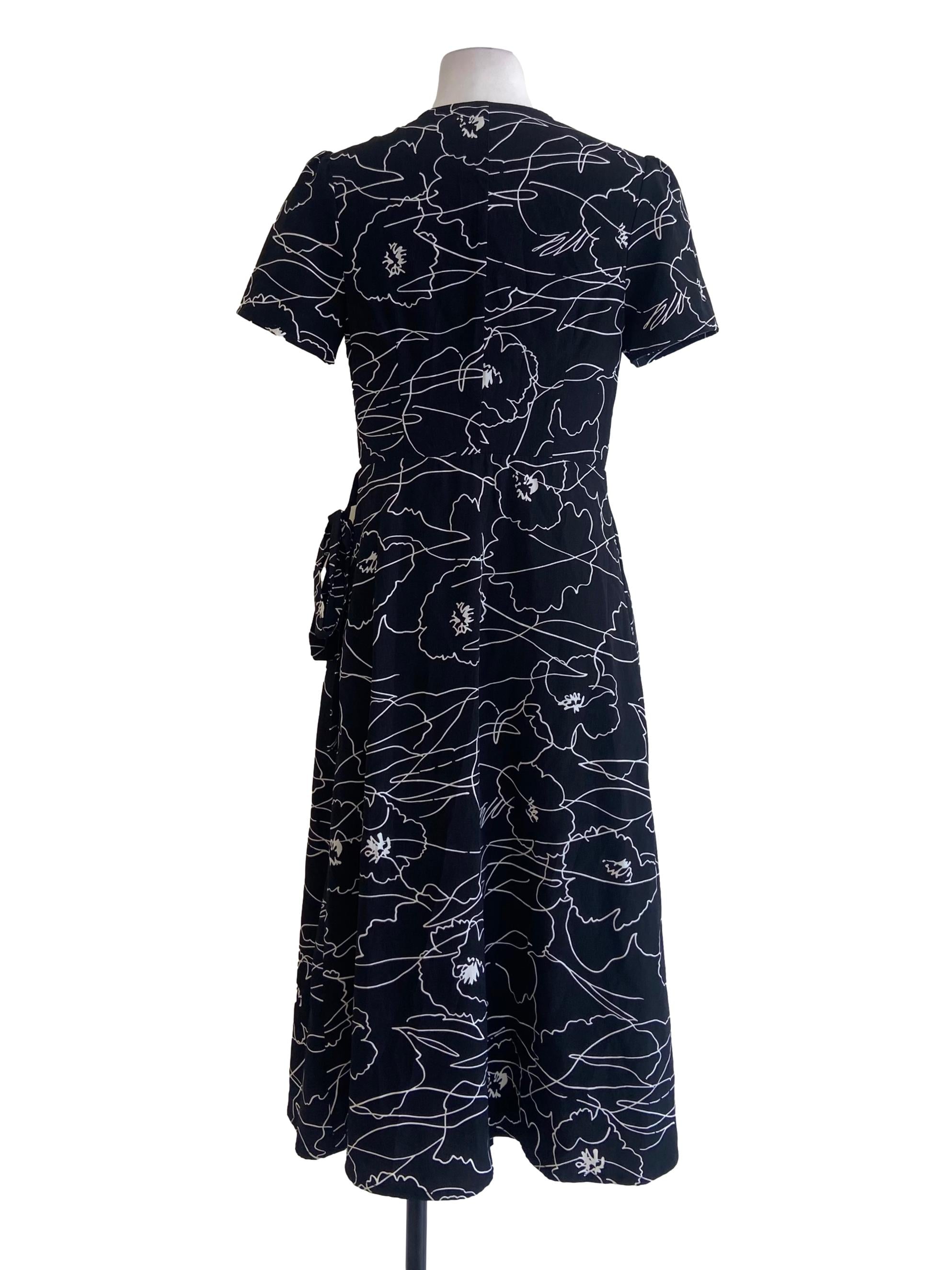 Black & White Floral Wrap Dress