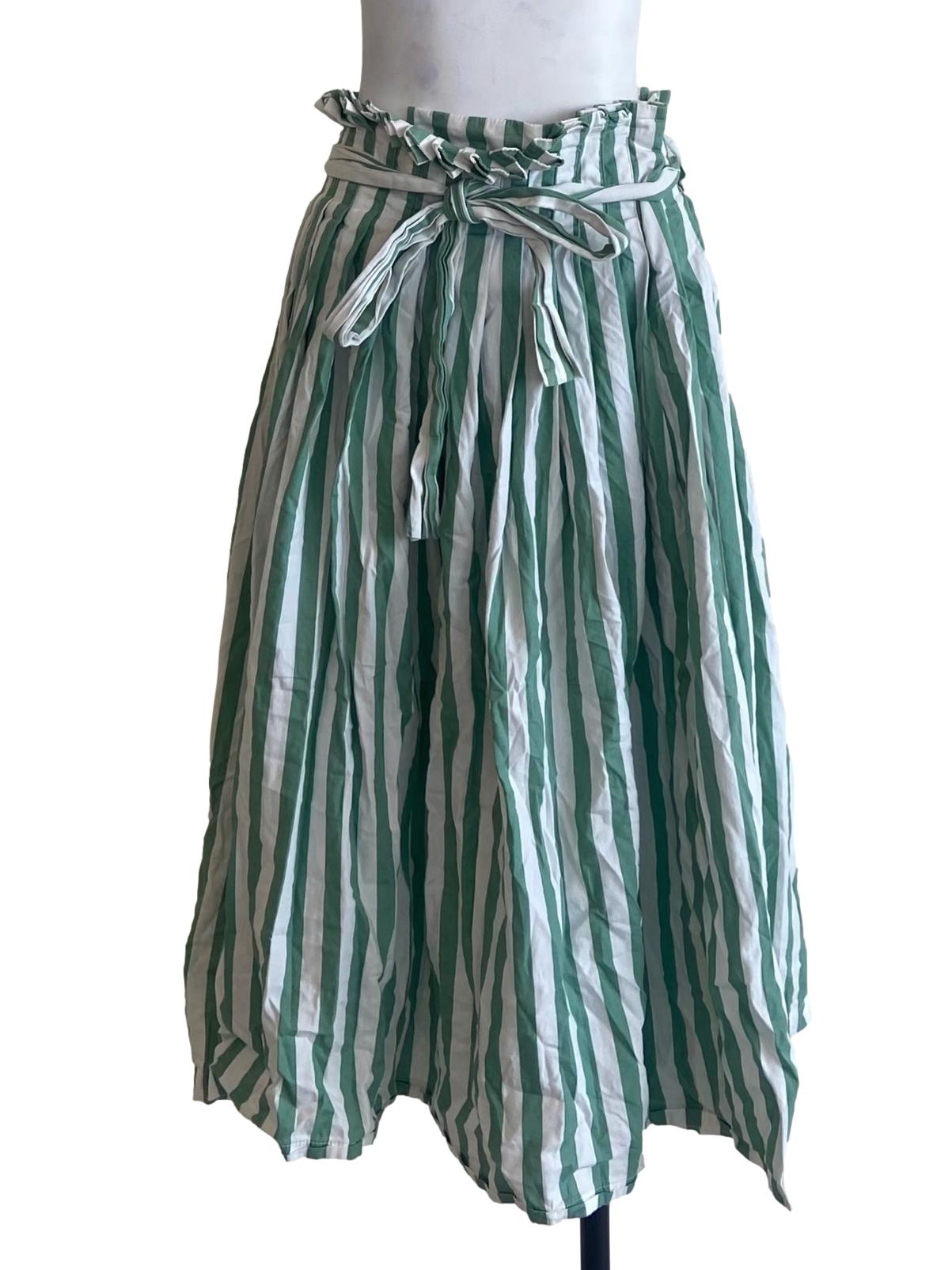 Mint Green & White Stripe Slit Circle Skirt