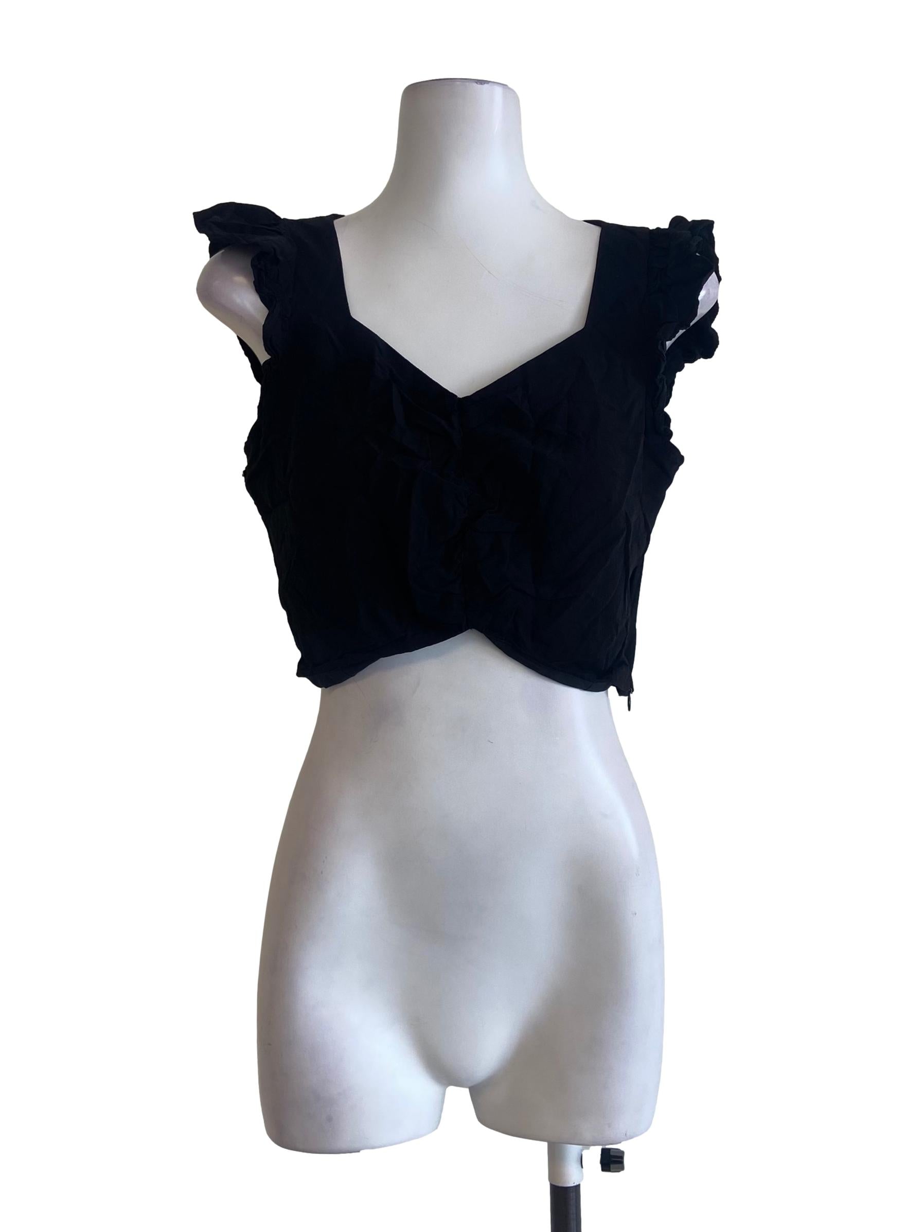 Black Ruffle Sleeveless Crop Top