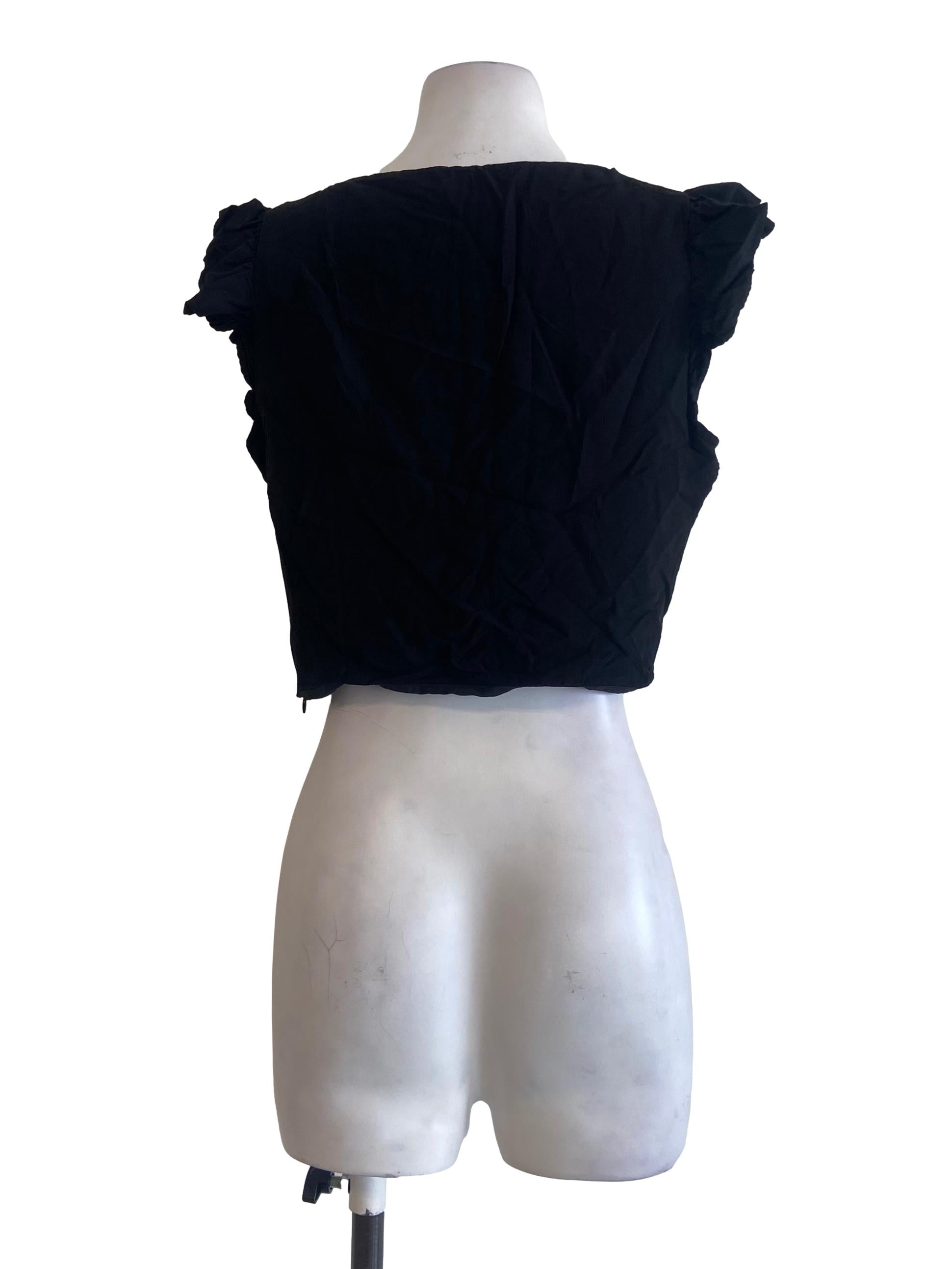 Black Ruffle Sleeveless Crop Top