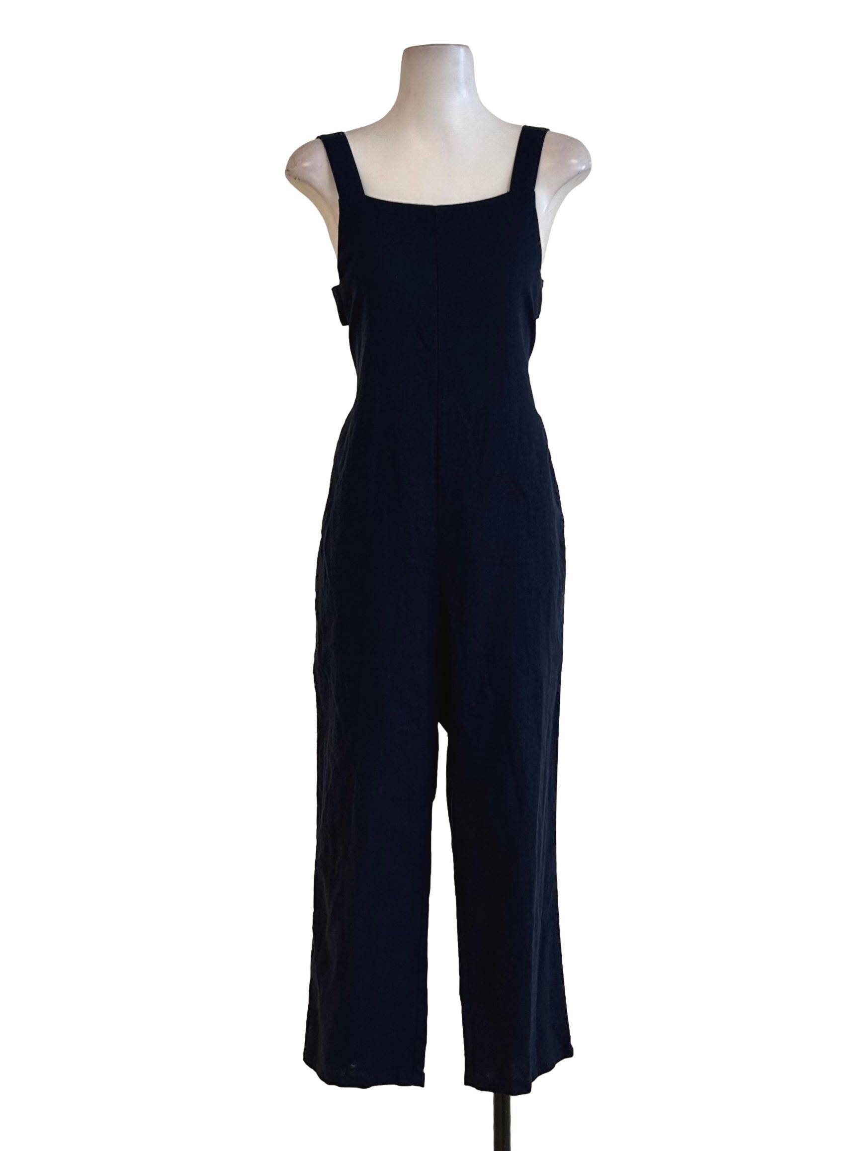 Navy Blue Linen Overalls