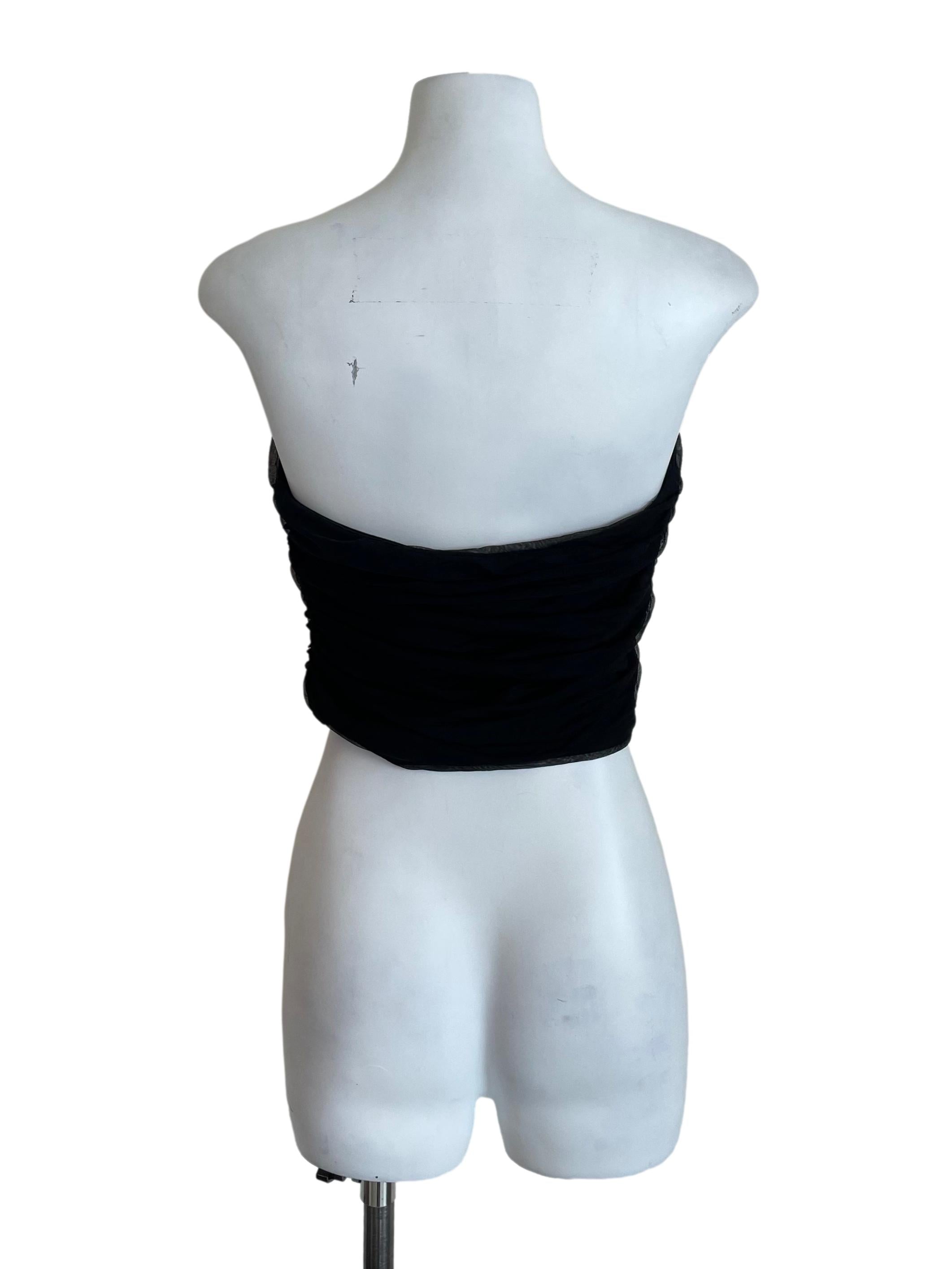 Black Draped Mesh Strapless Top