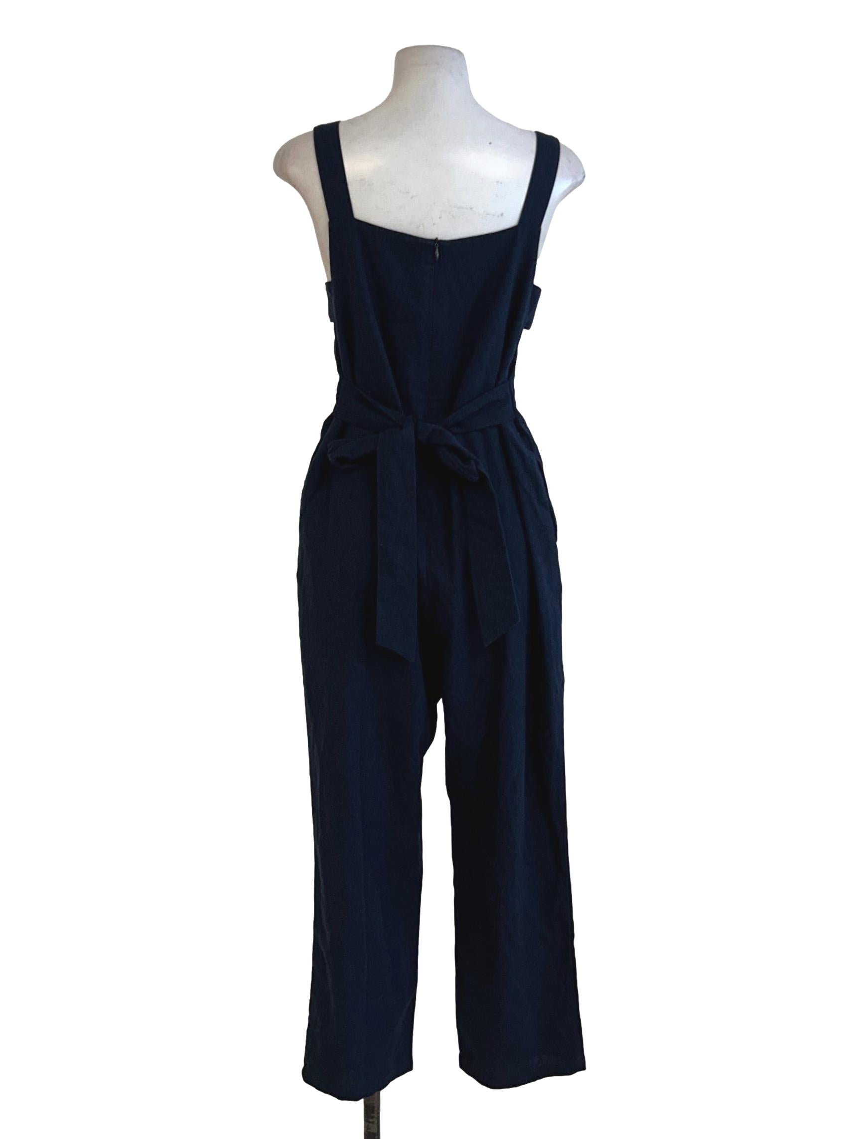 Navy Blue Linen Overalls