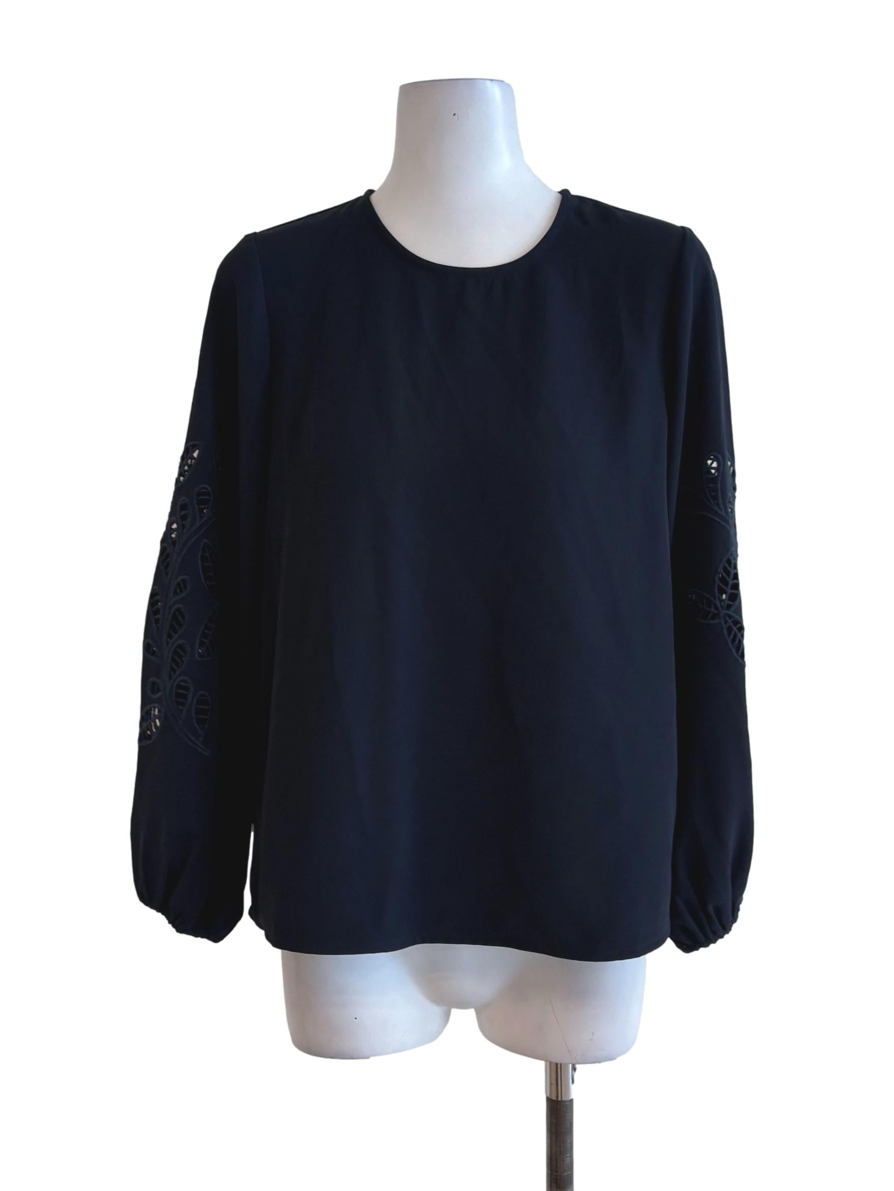 Navy Blue Lace Sleeves Top