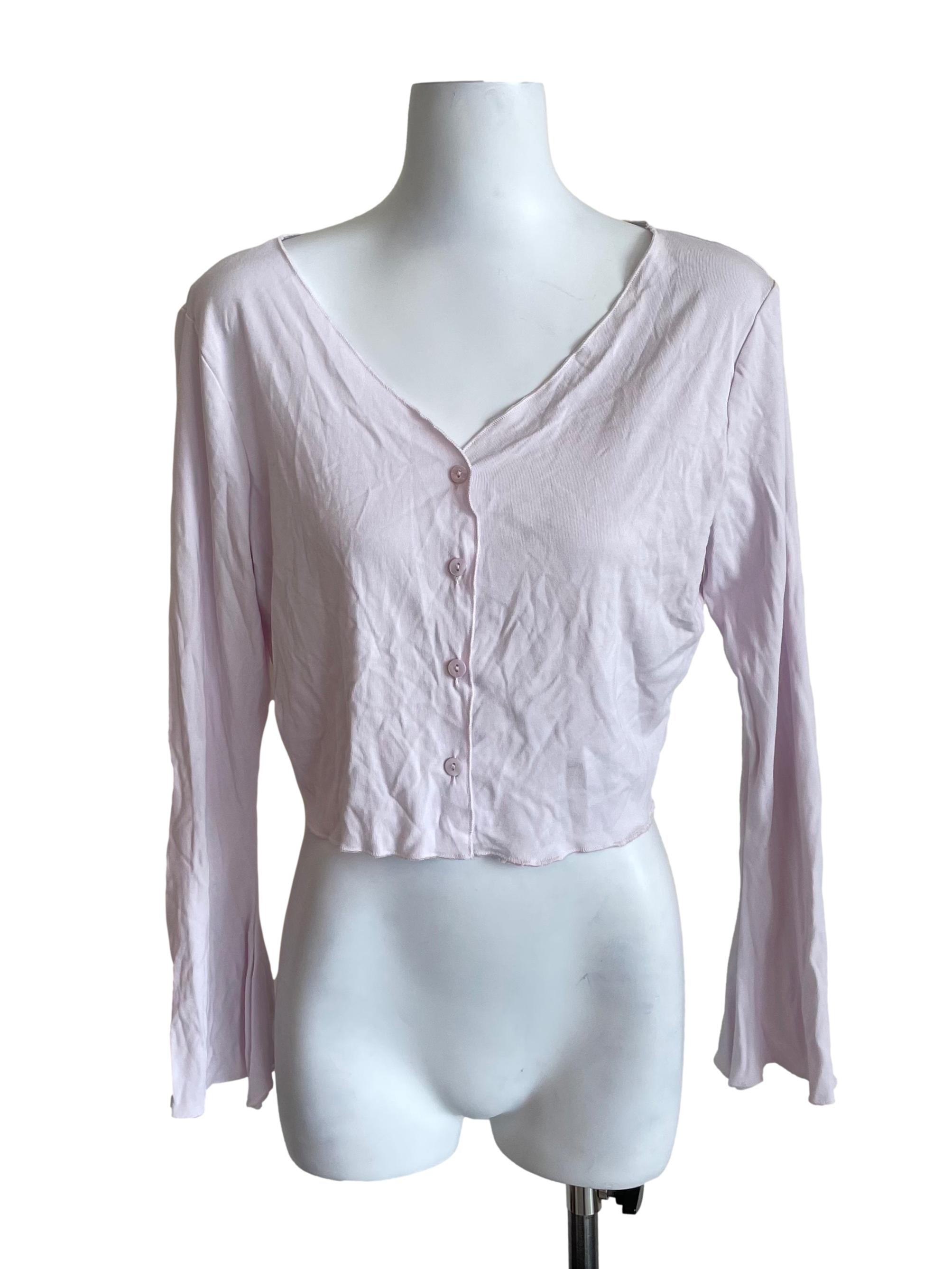 Pale Pink Bell Sleeves Cardigan
