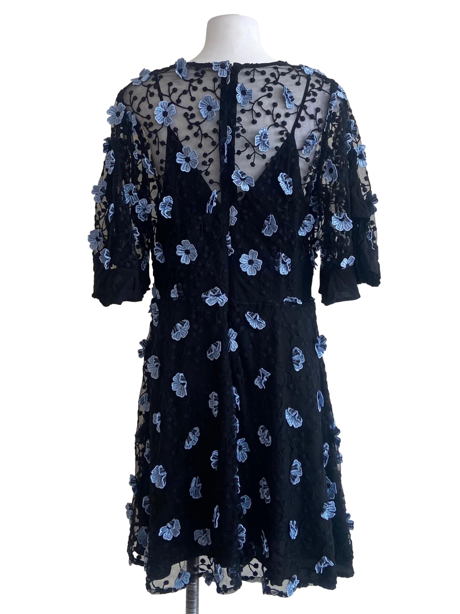 Black &  Blue Floral Lace A-Line Dress