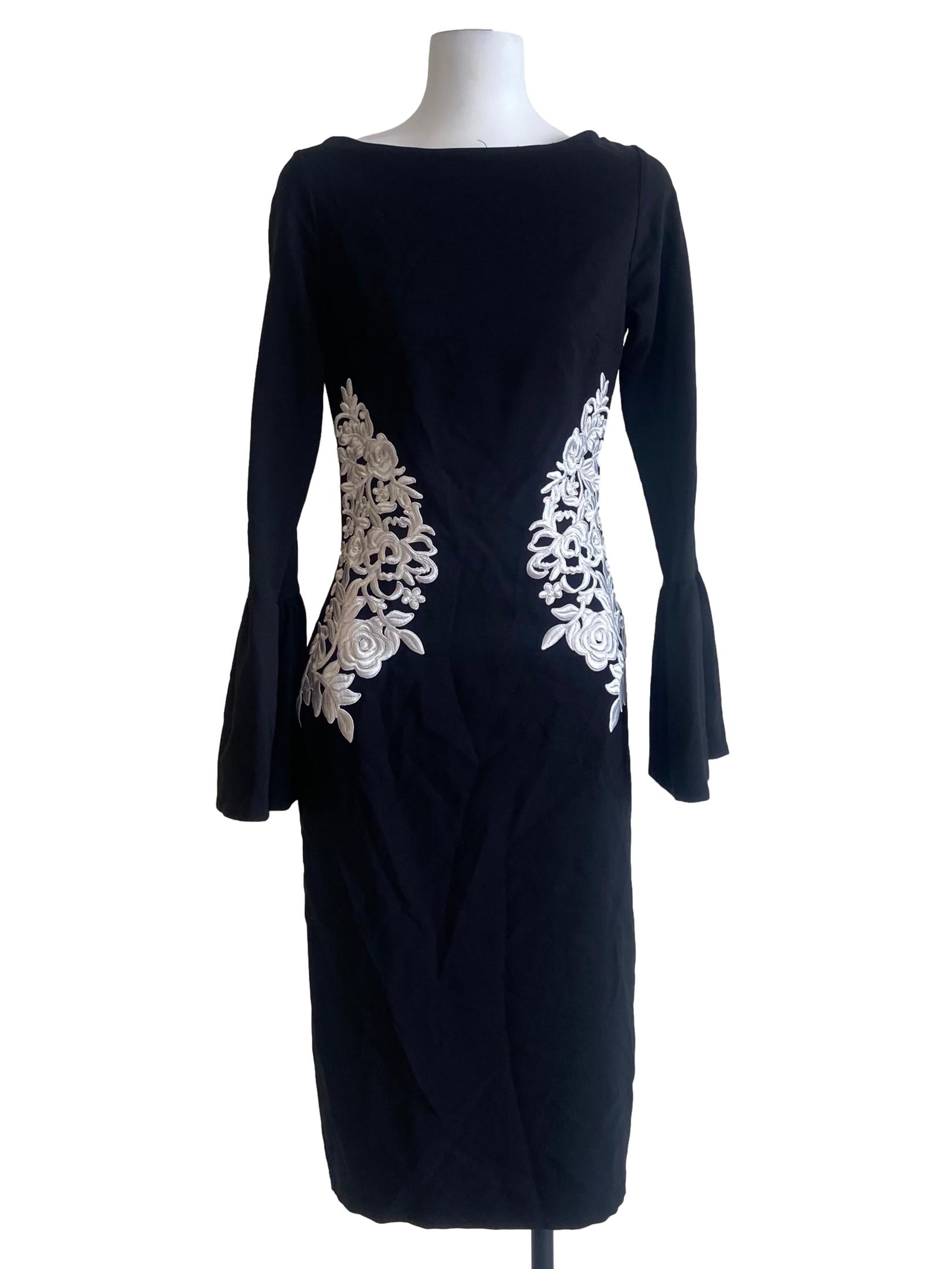 Black & White Floral Embroidery Bodycon Dress