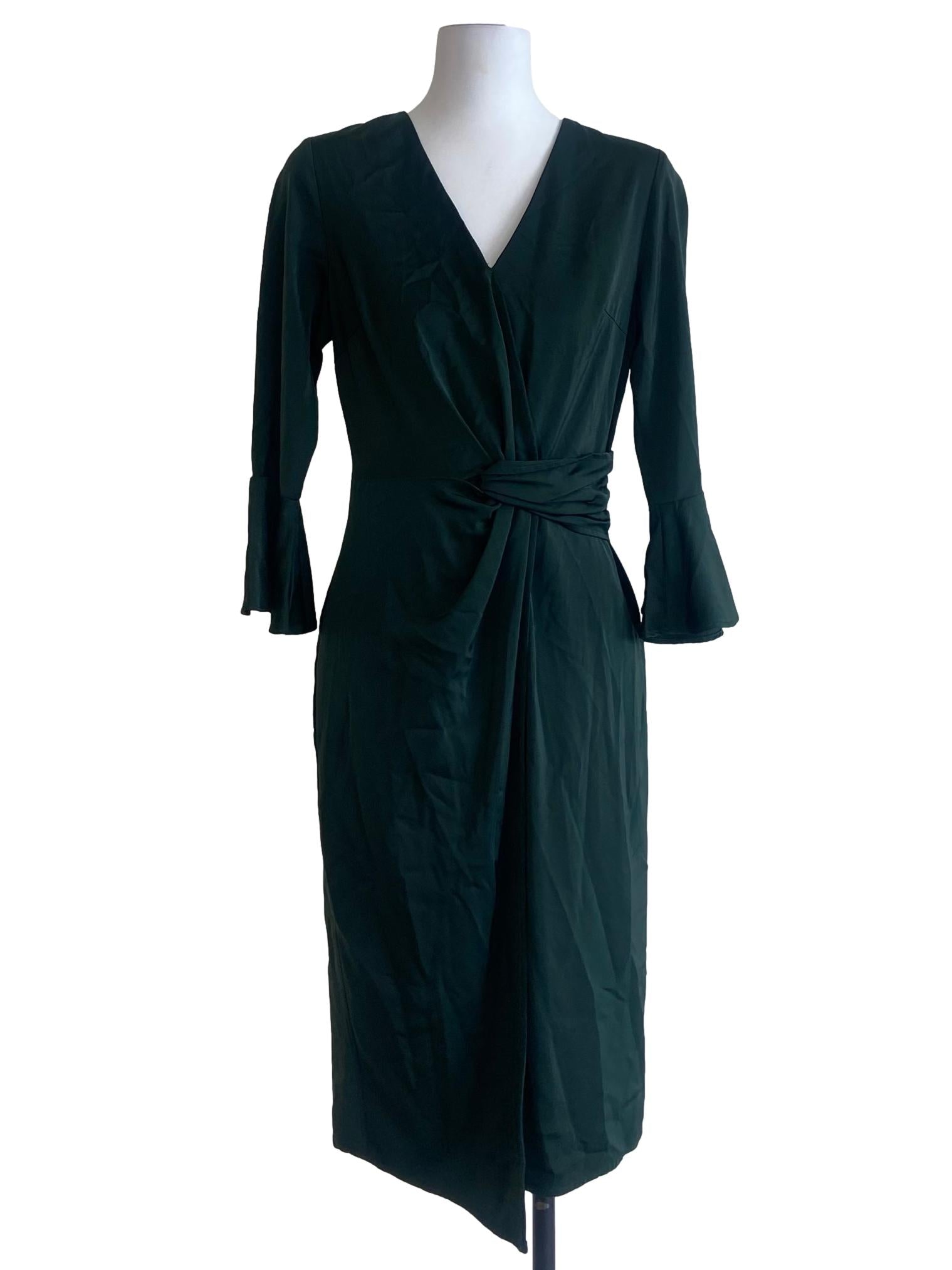 Emerald Green V-Neck Slit Dress