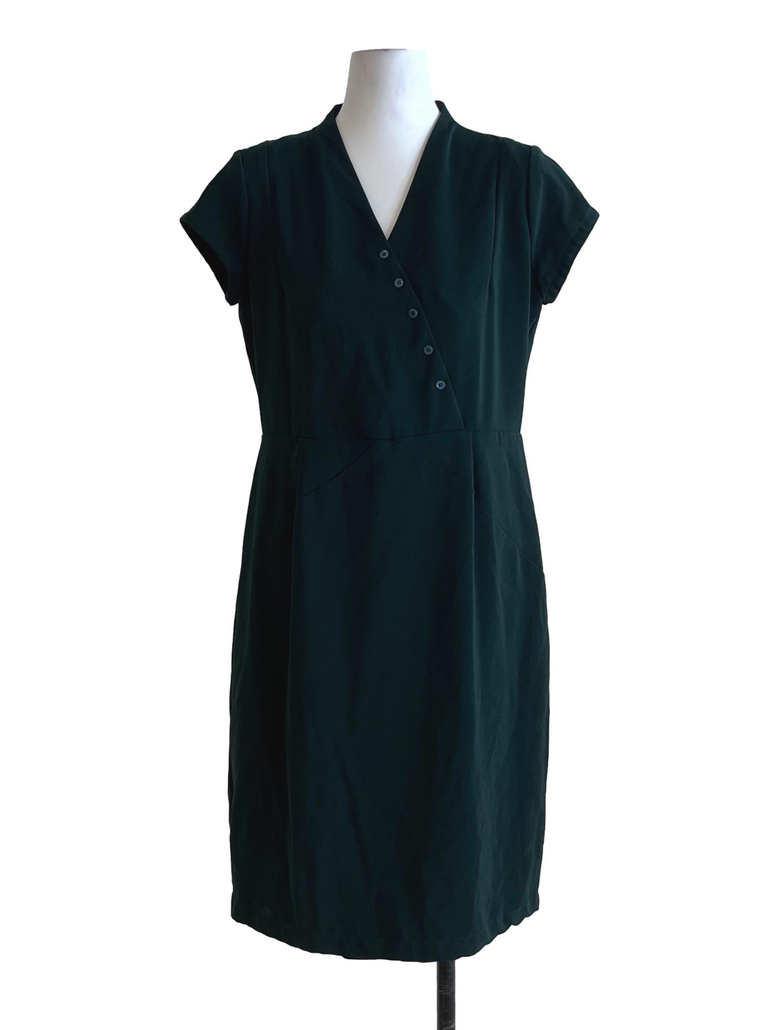 Pine Green V-Neckline Empire Dress