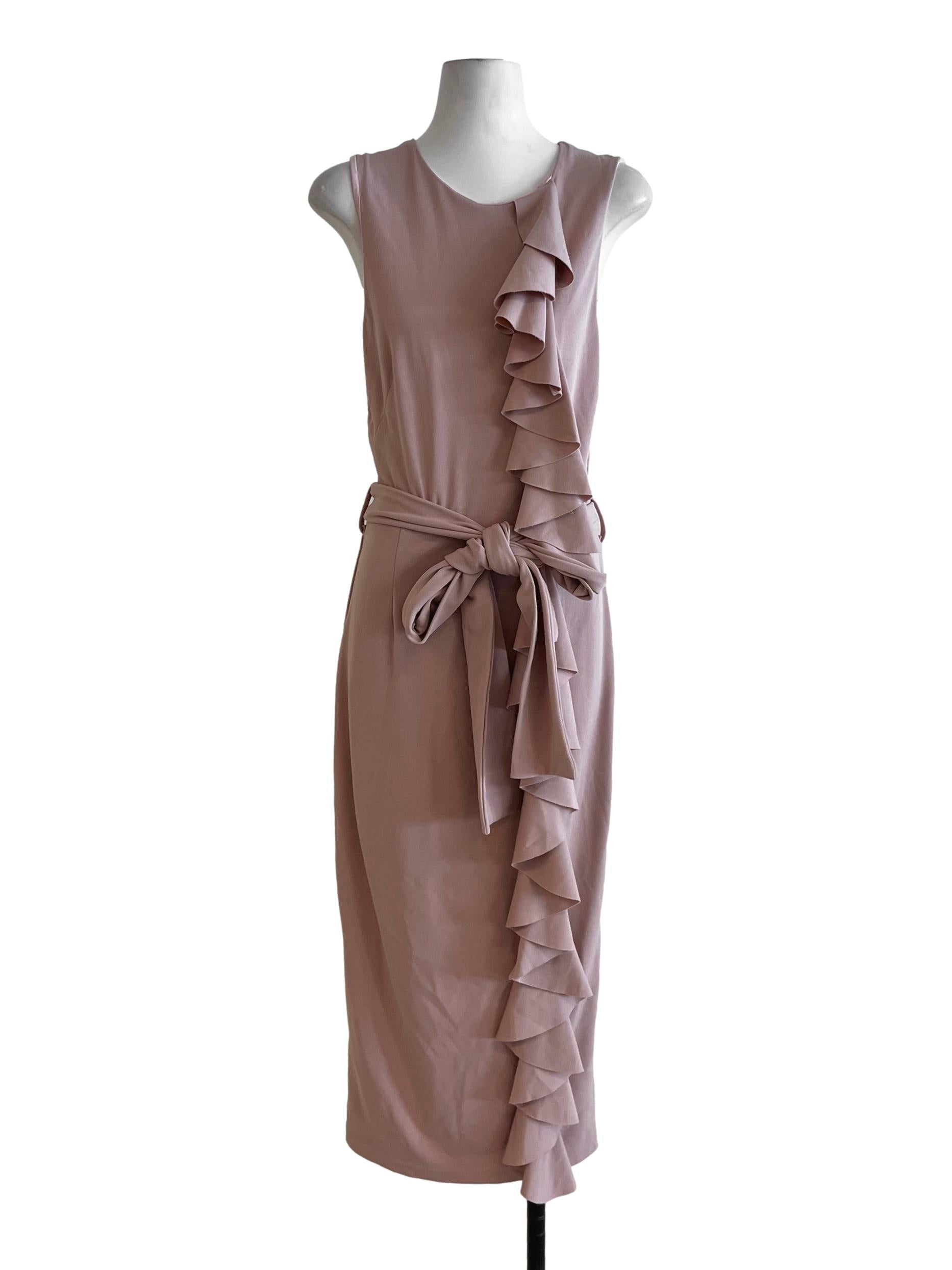 Rose Pink Jewel Neckline A-Line Dress