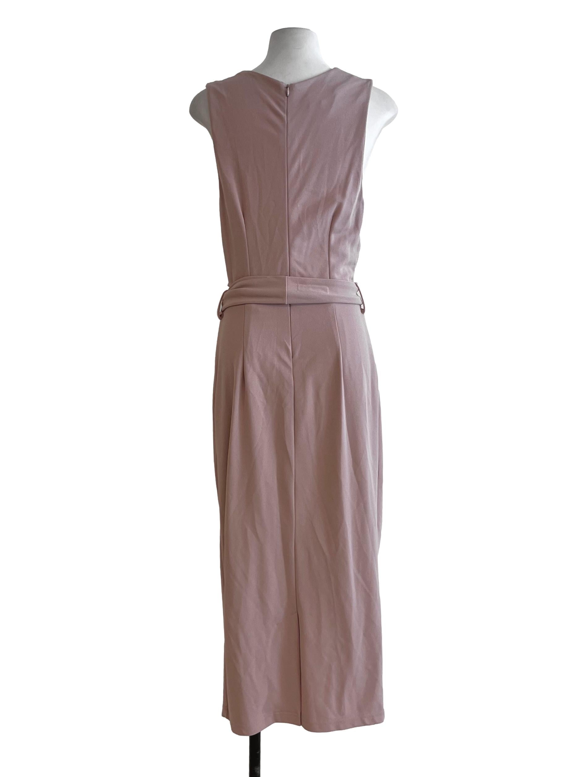 Rose Pink Jewel Neckline A-Line Dress