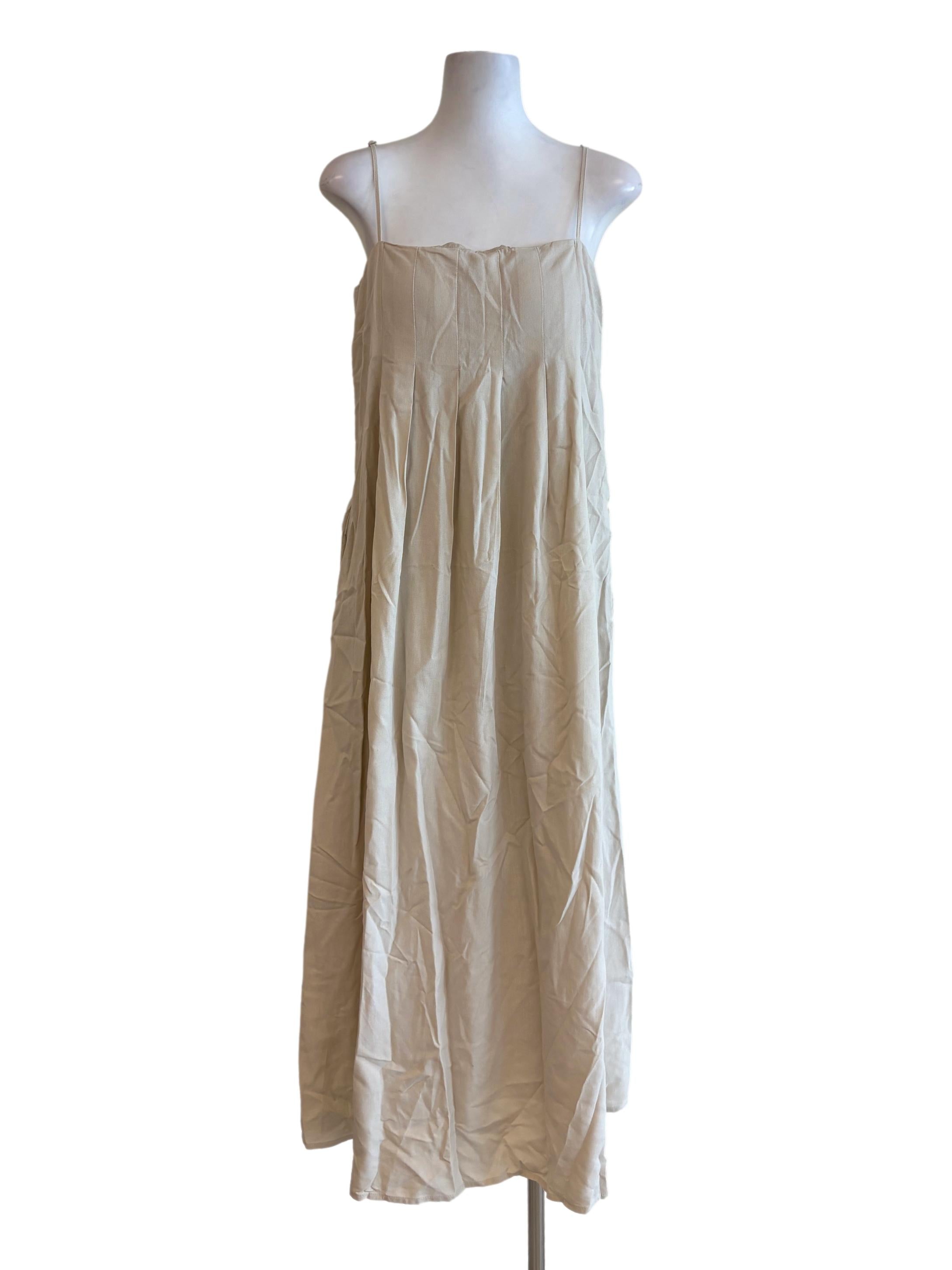 Eggshell Spaghetti Strap Linen Slip Dress