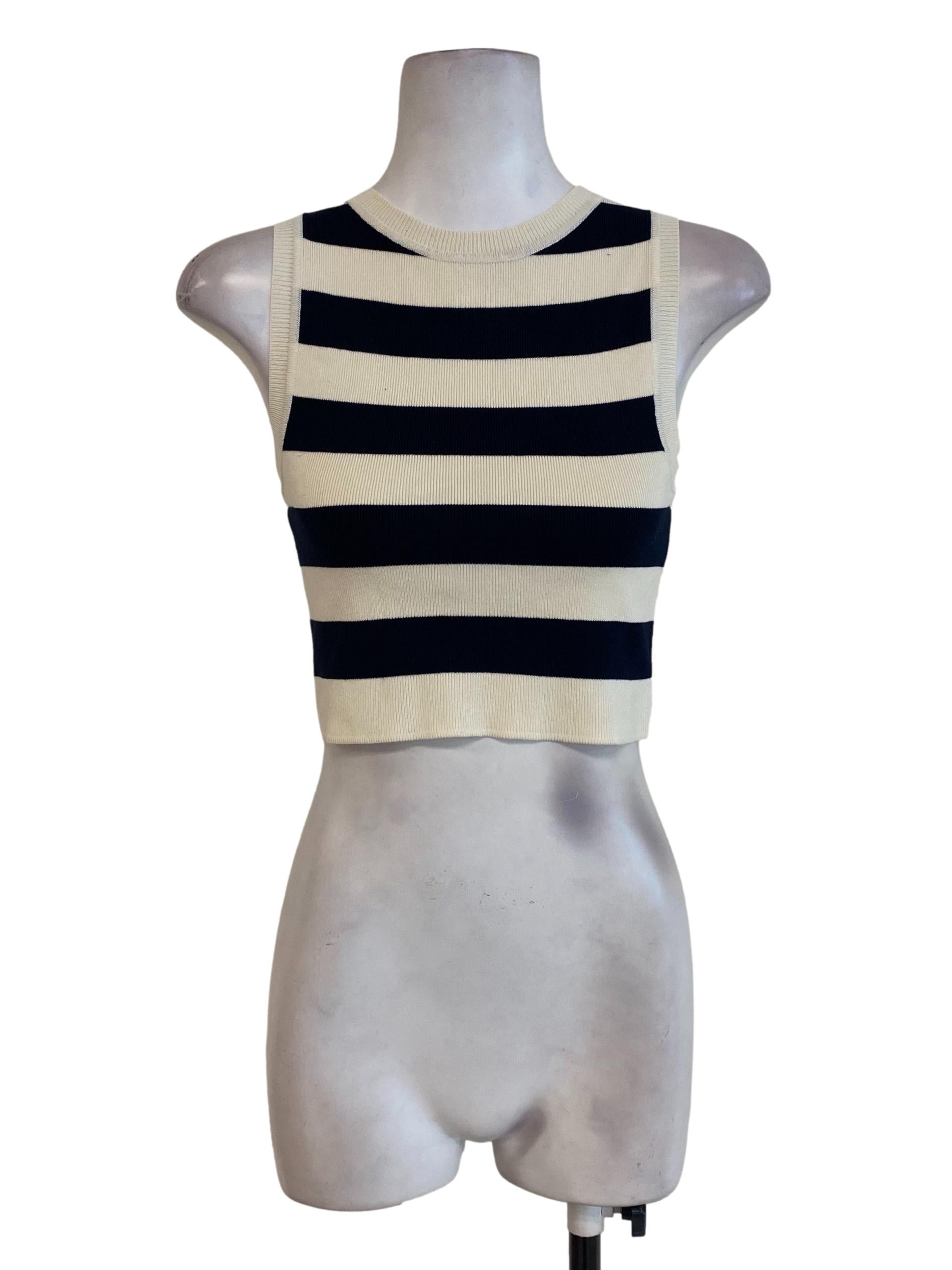 White Navy Blue Striped Top