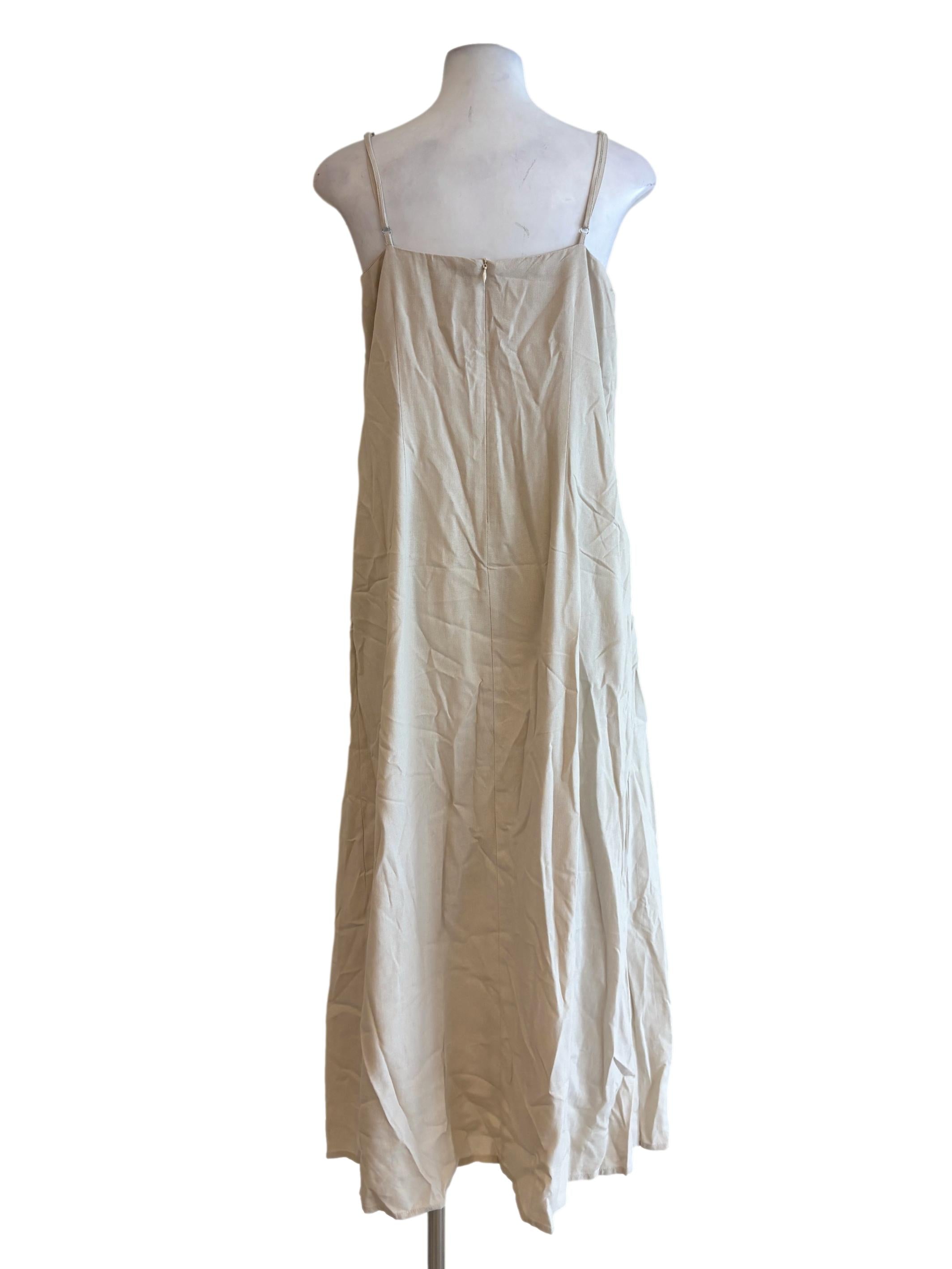 Eggshell Spaghetti Strap Linen Slip Dress