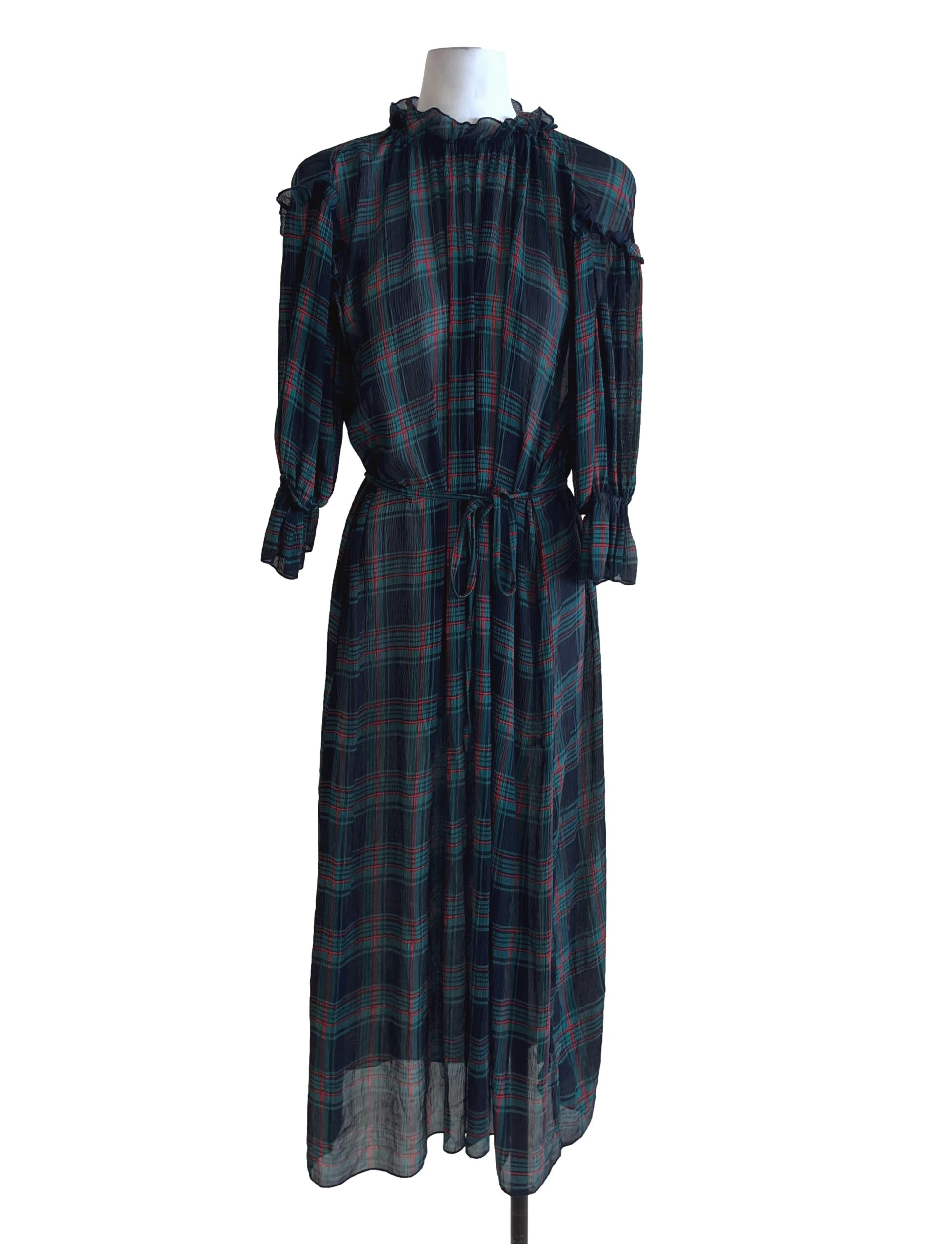 Navy Blue Tartan Empire Dress