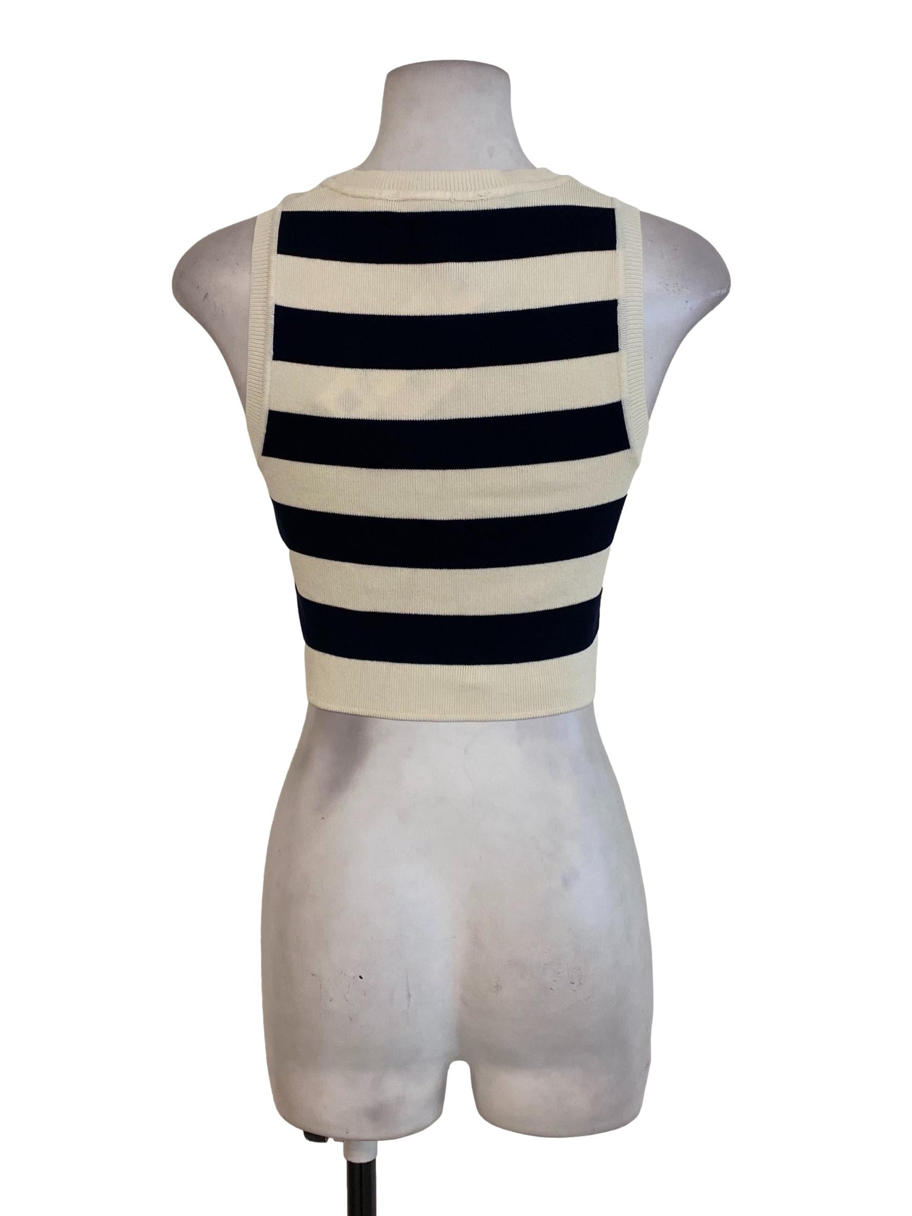 White Navy Blue Striped Top