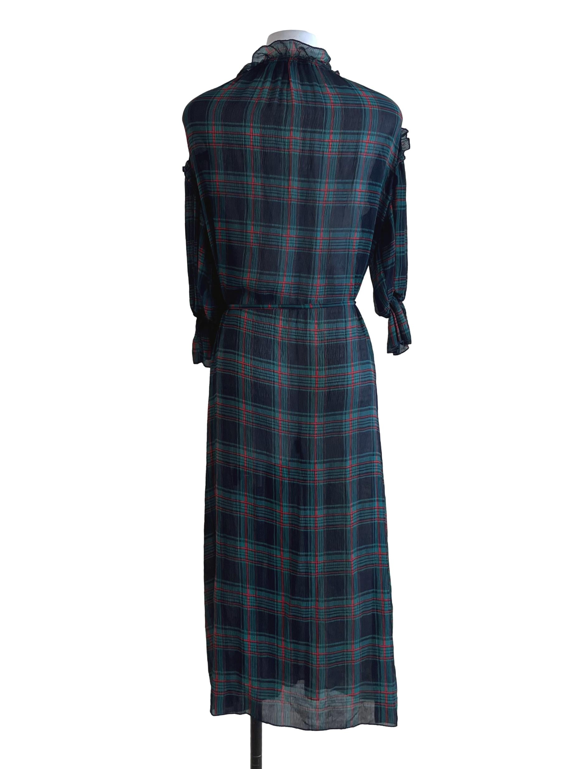 Navy Blue Tartan Empire Dress