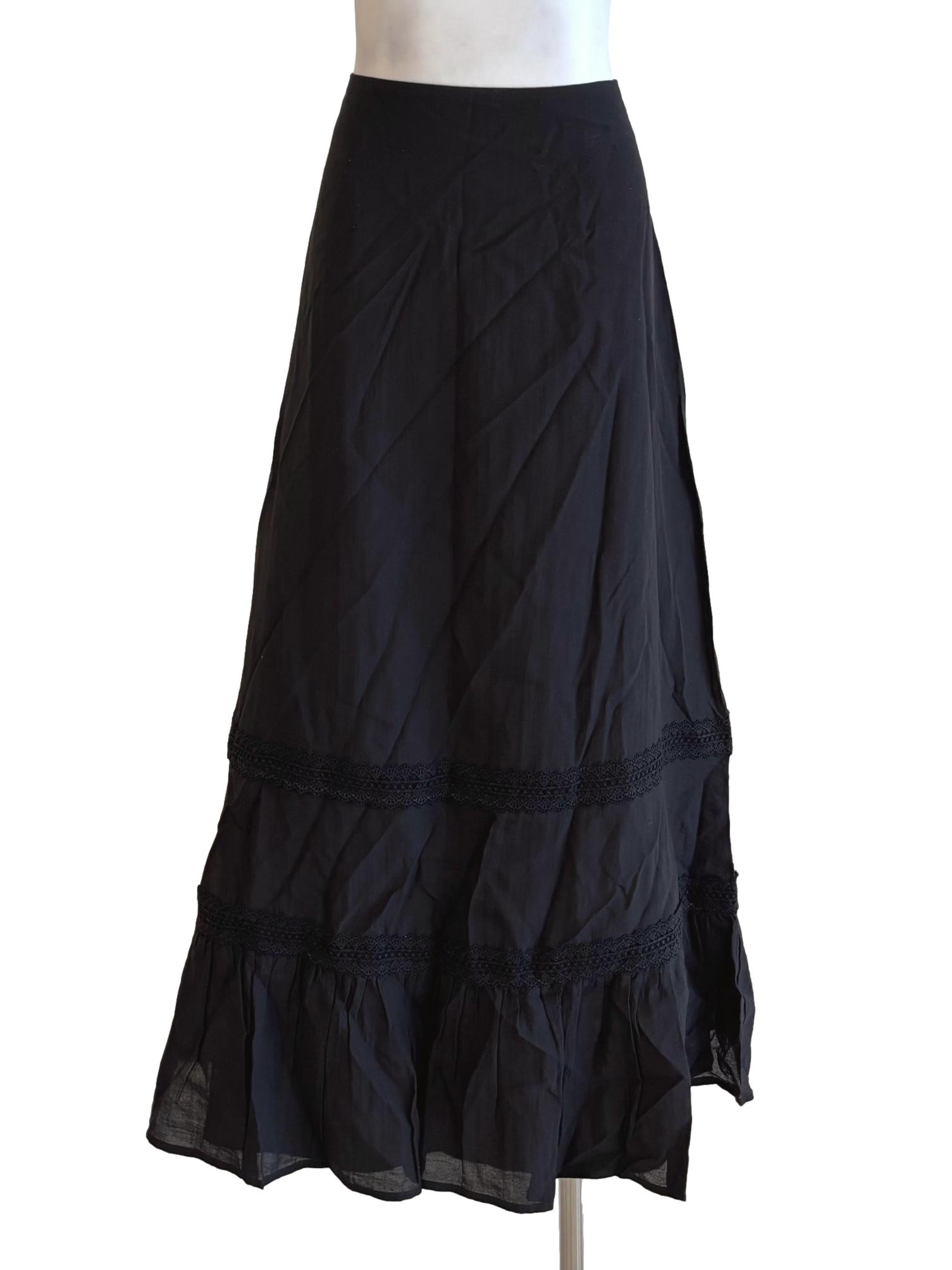 Jet Black Cotton A-Line Skirt TTR