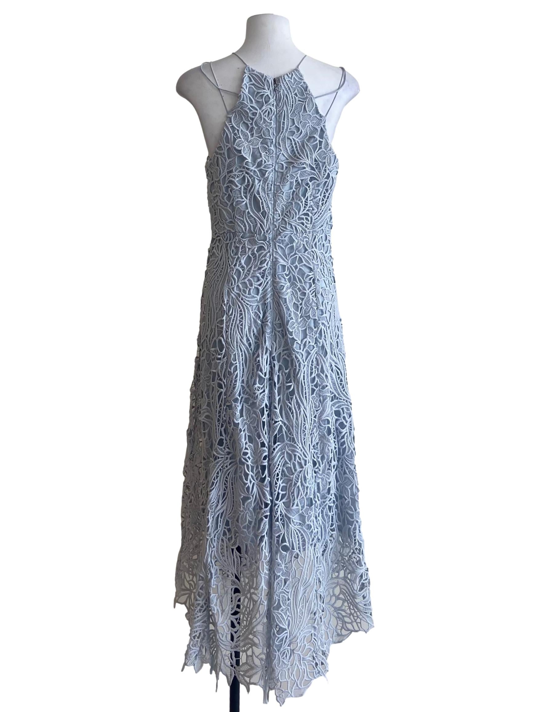 Frost Blue Floral Lace Spaghetti Strap Empire Dress