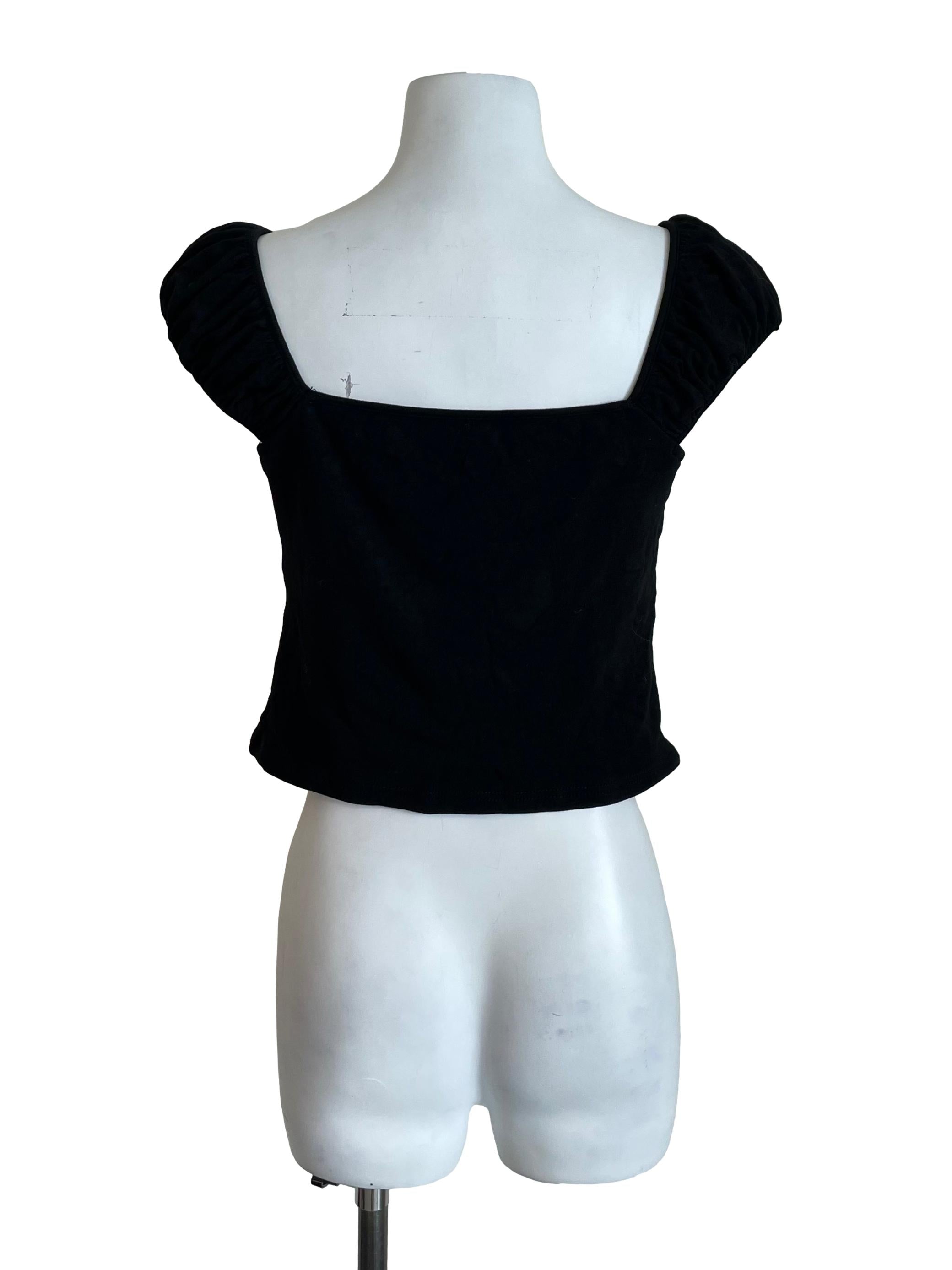 Black Scrunch Short Sleeve Babydoll Top