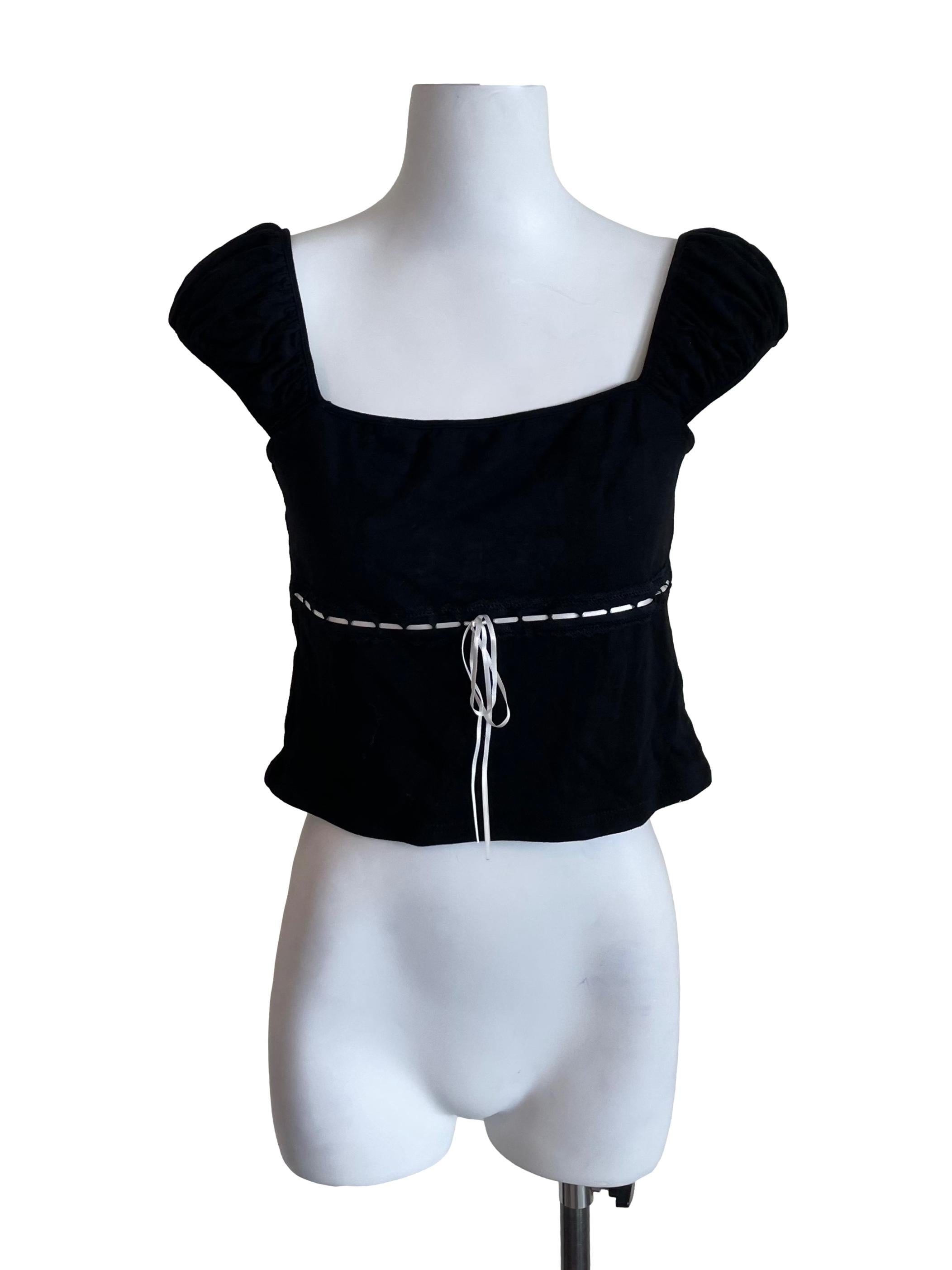 Black Scrunch Short Sleeve Babydoll Top
