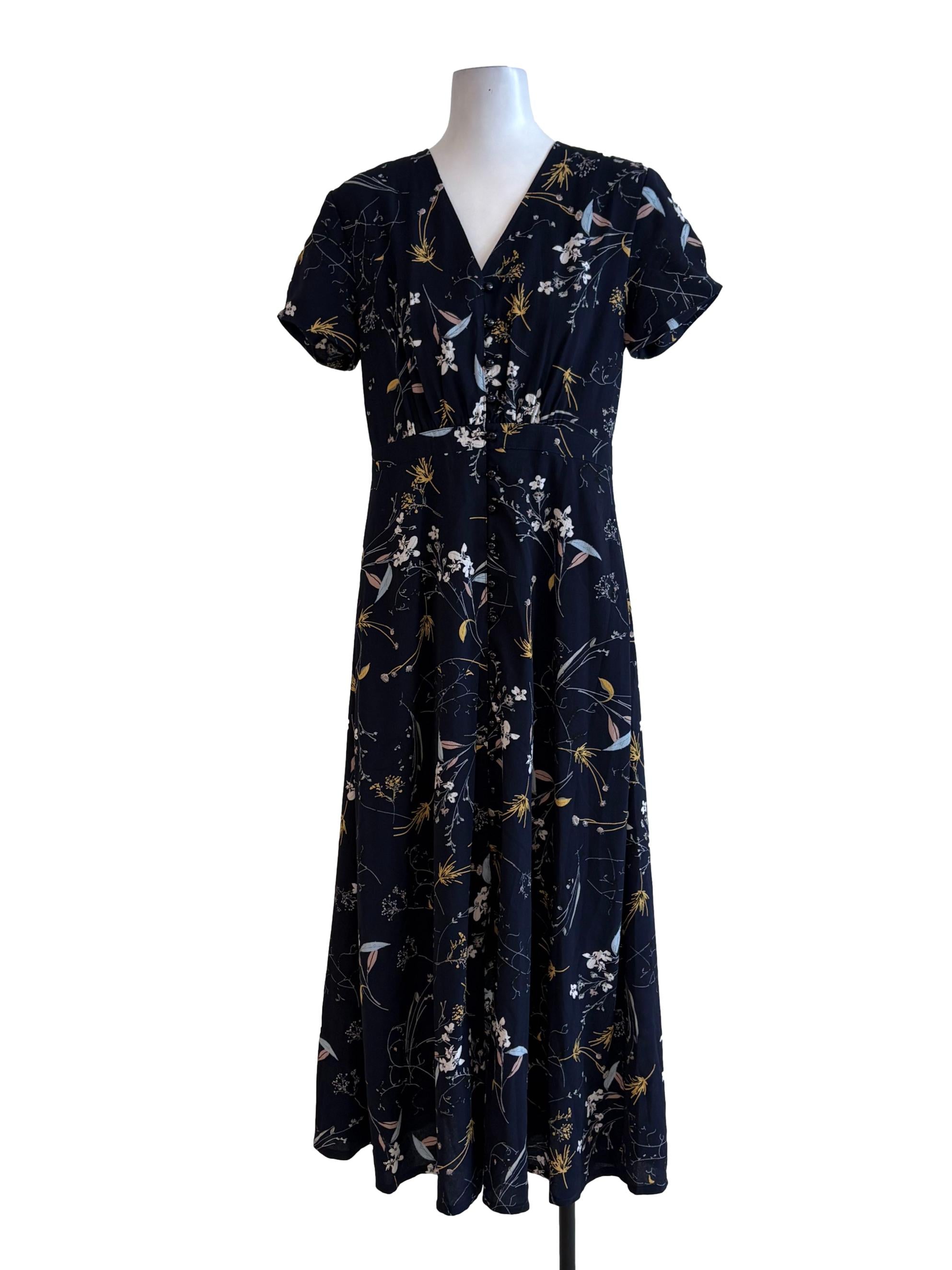Navy Blue Floral Shirt Dress