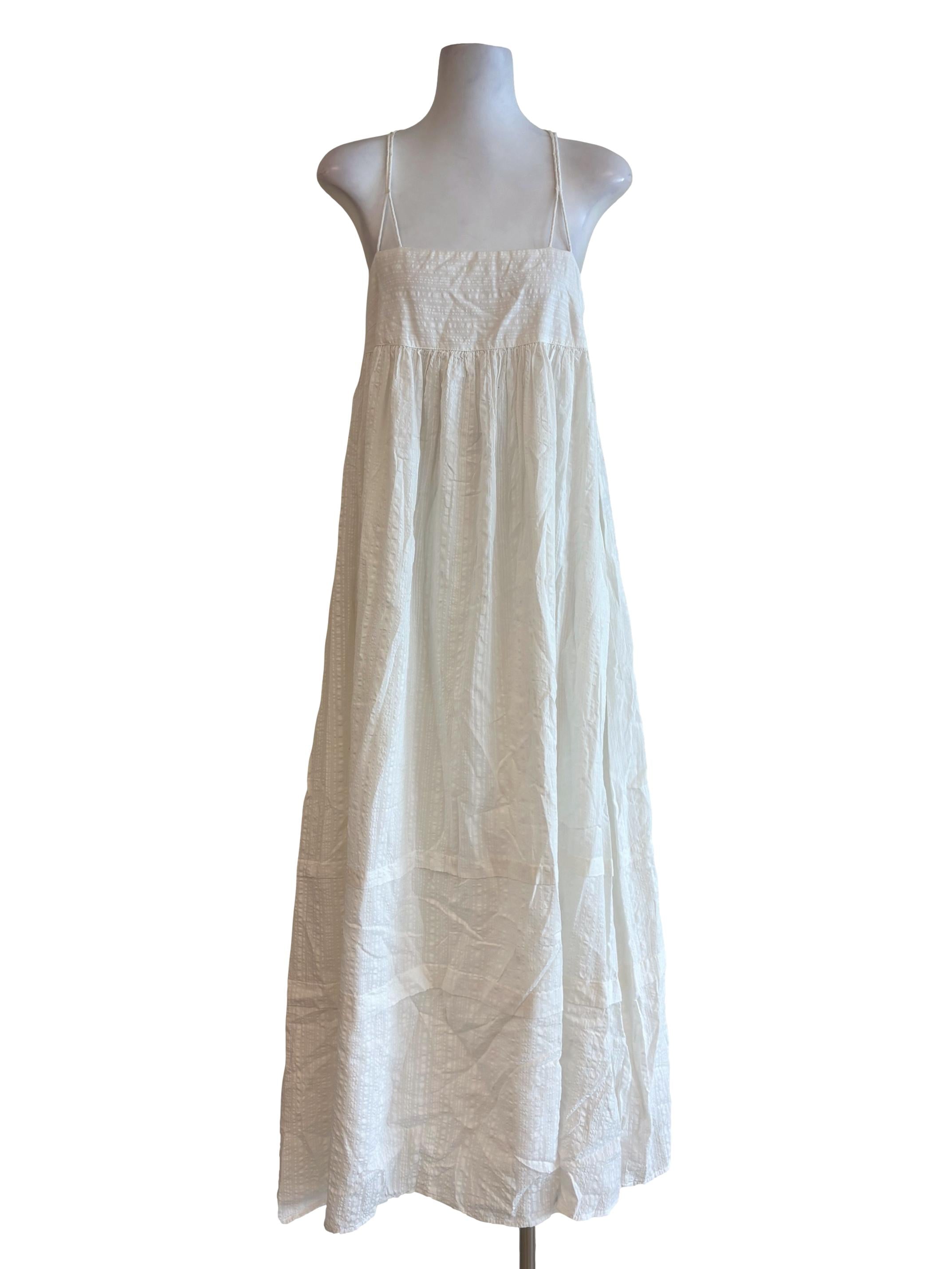 Powder White Double Strap Textured Flare Dress LB