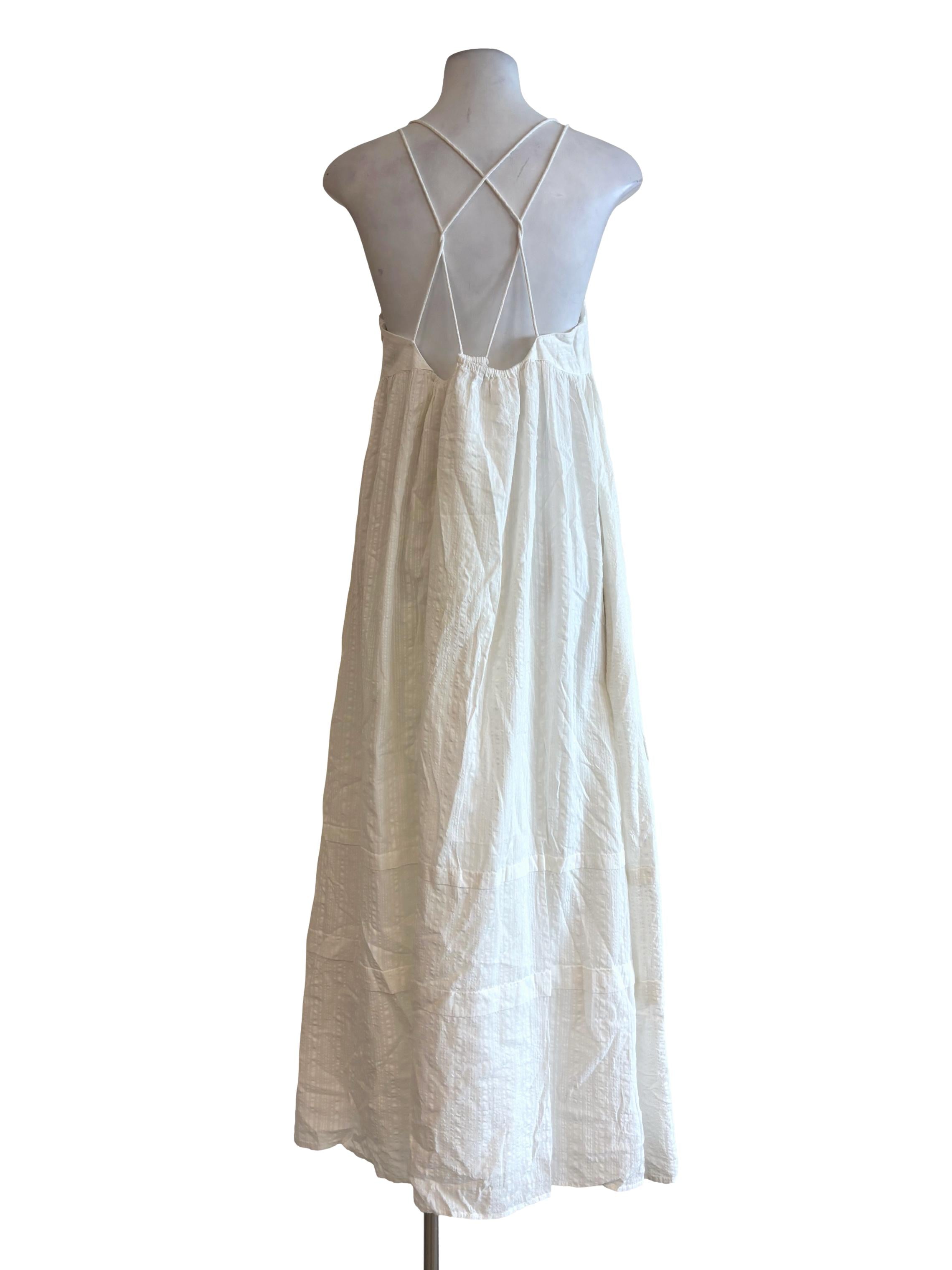 Powder White Double Strap Textured Flare Dress LB