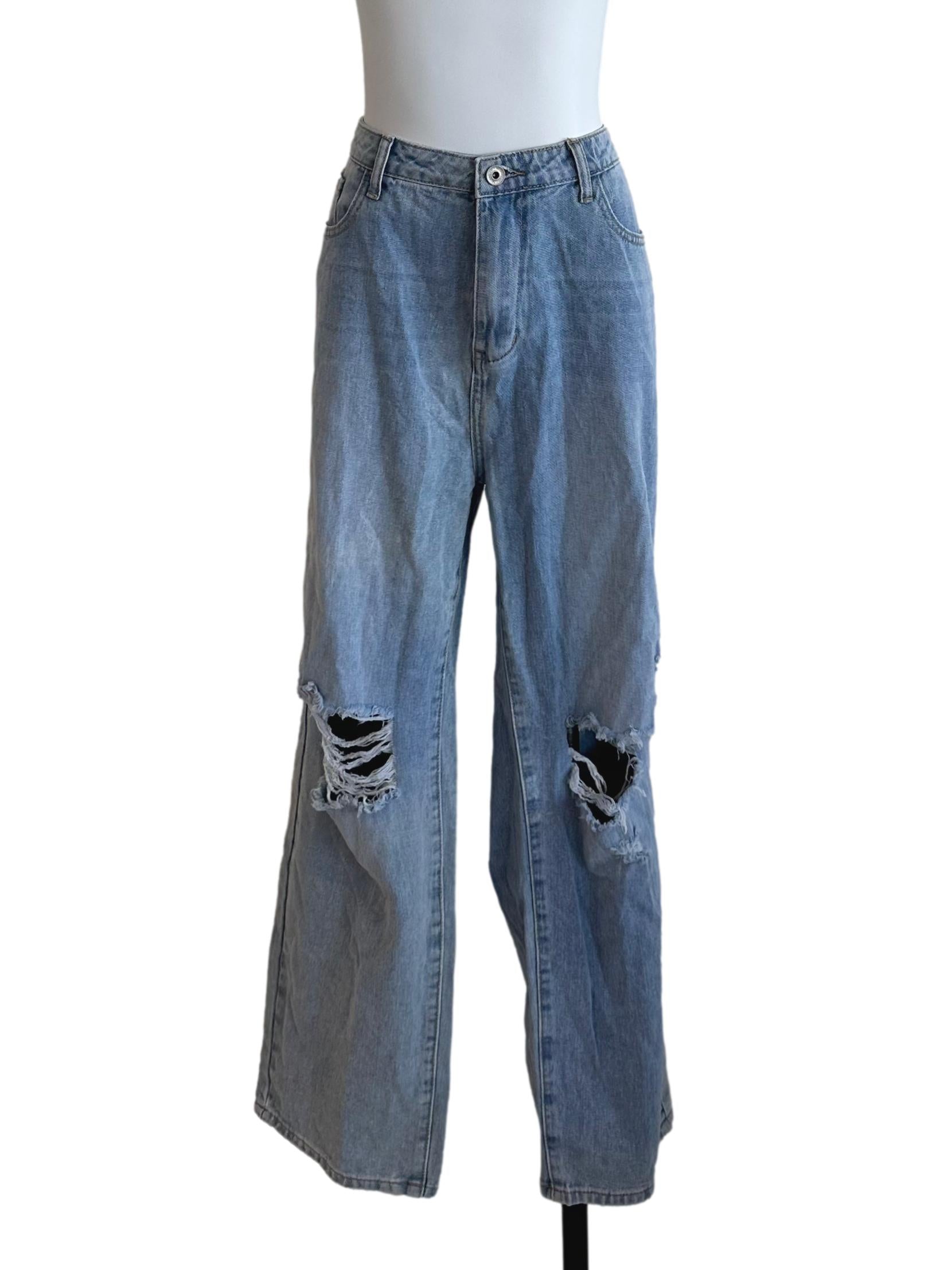 Light Blue Denim Ripped Jeans