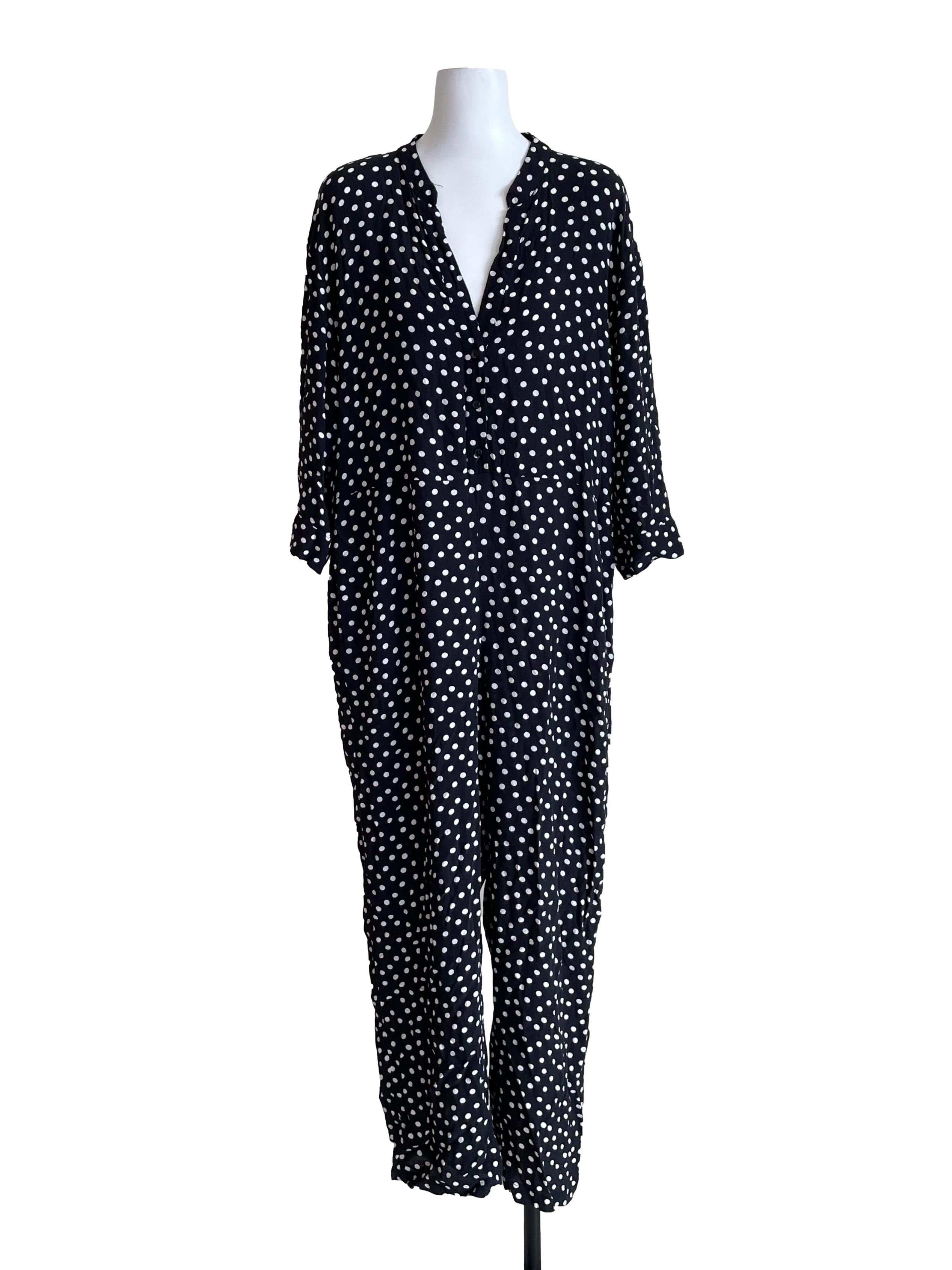Black Polka Dot V Neck Jumpsuit