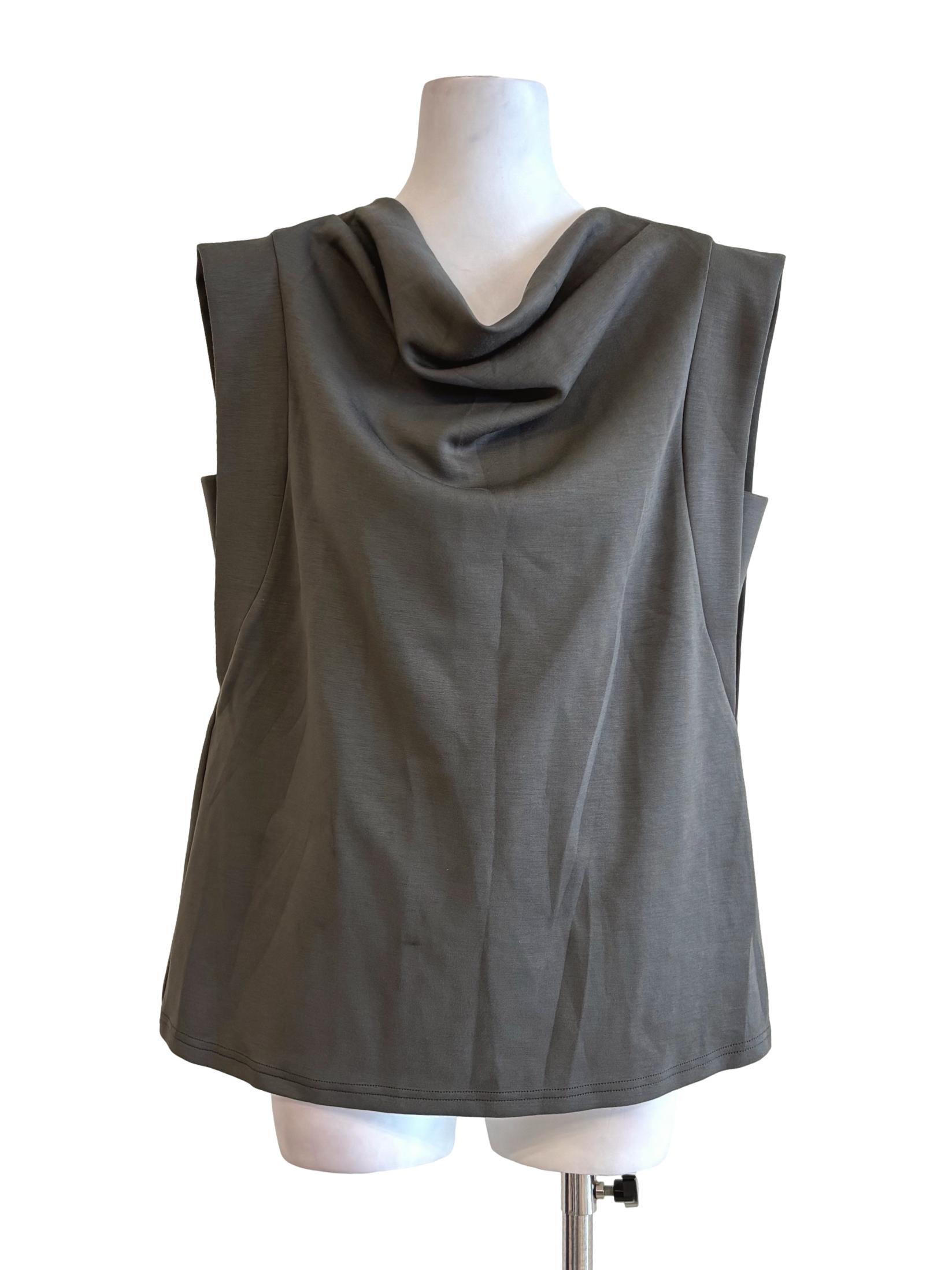 Dark Moss Green Sleeveless Cowl Top