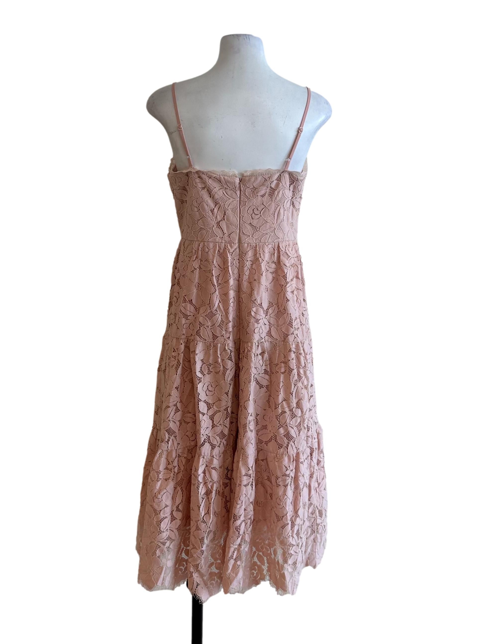 Light Pink Lace Tiered V Neck Dress