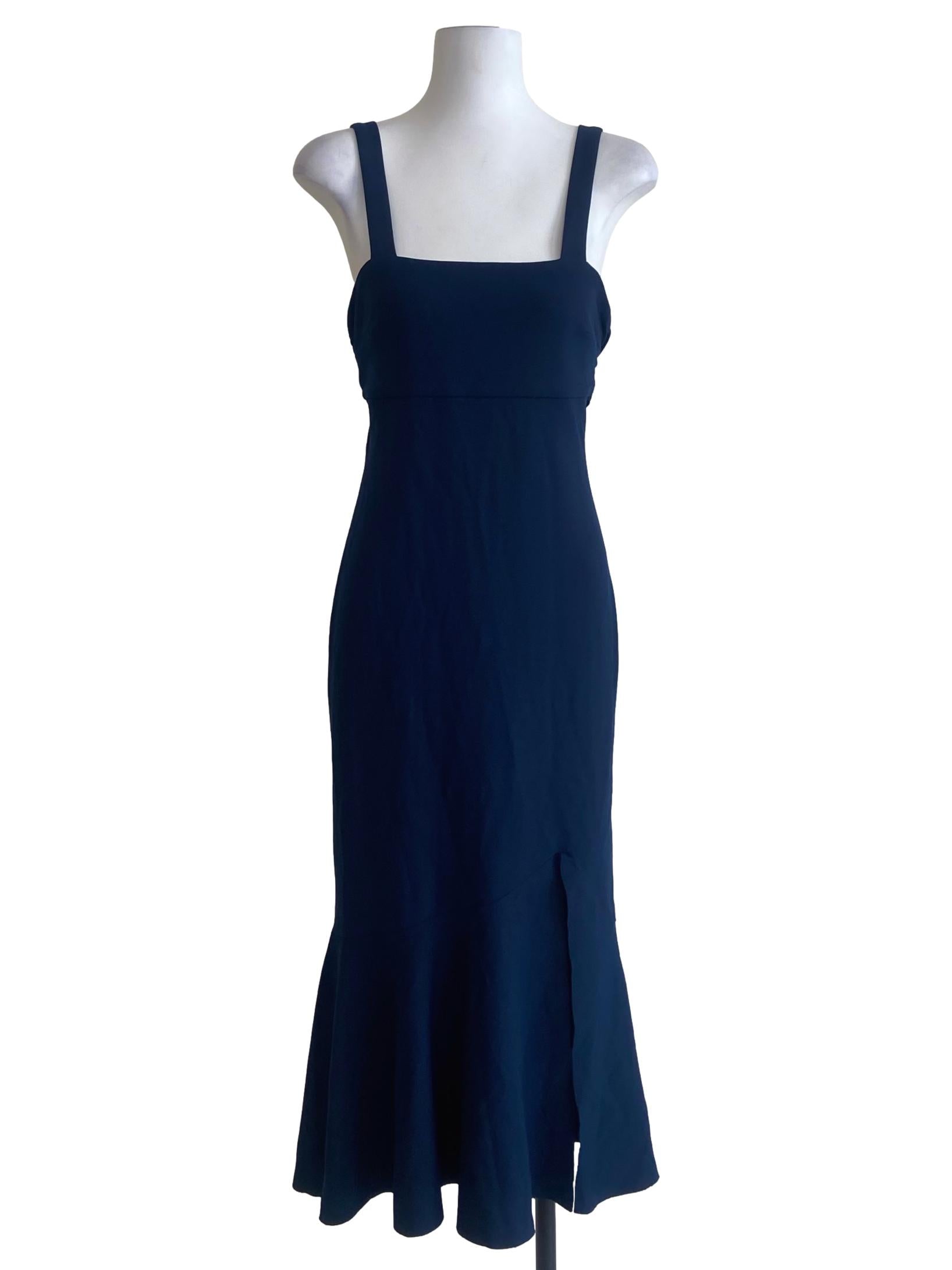Navy Blue Slit Drop Waist Dress