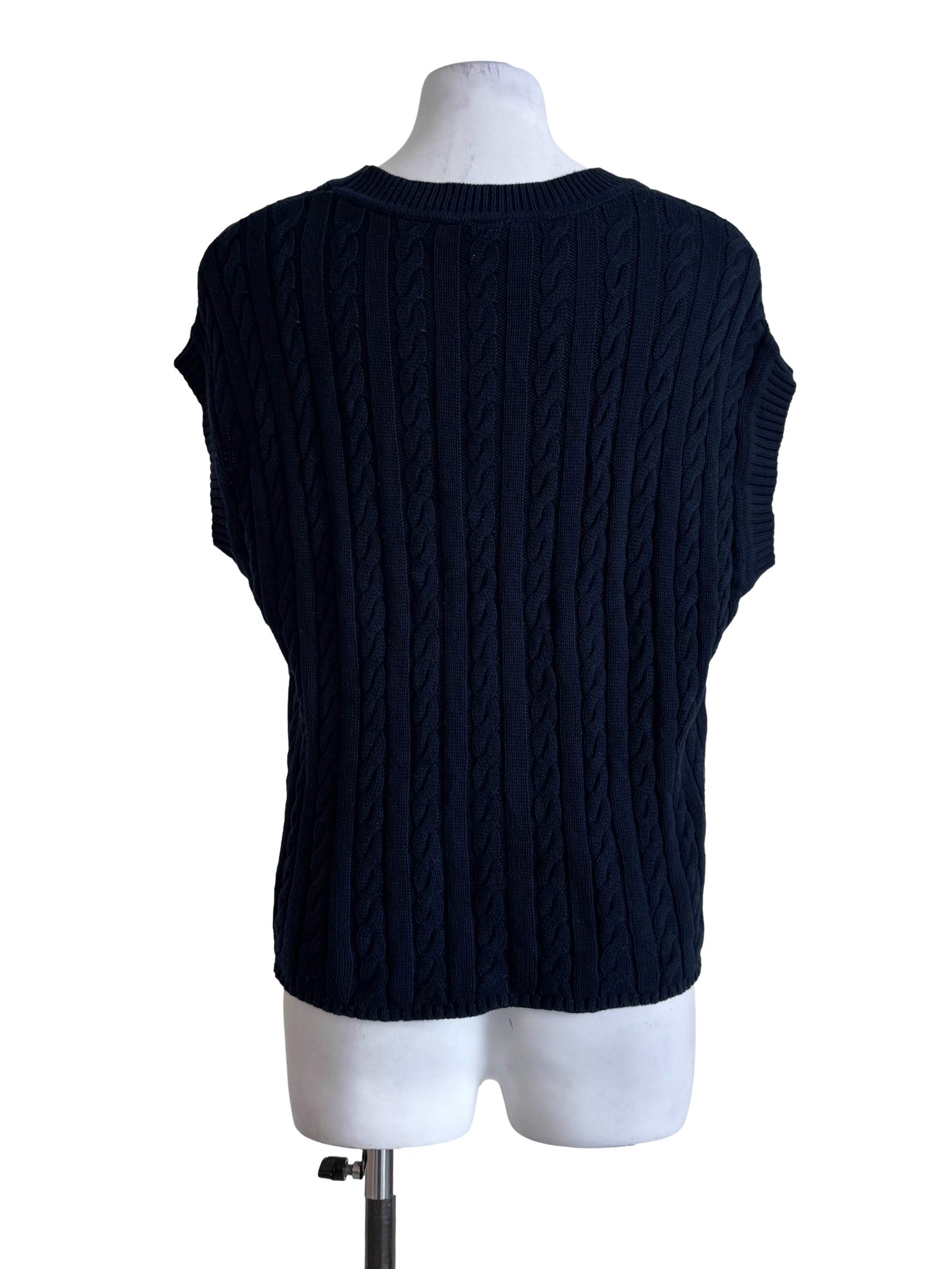 Navy Blue Knitted Round Neck Top