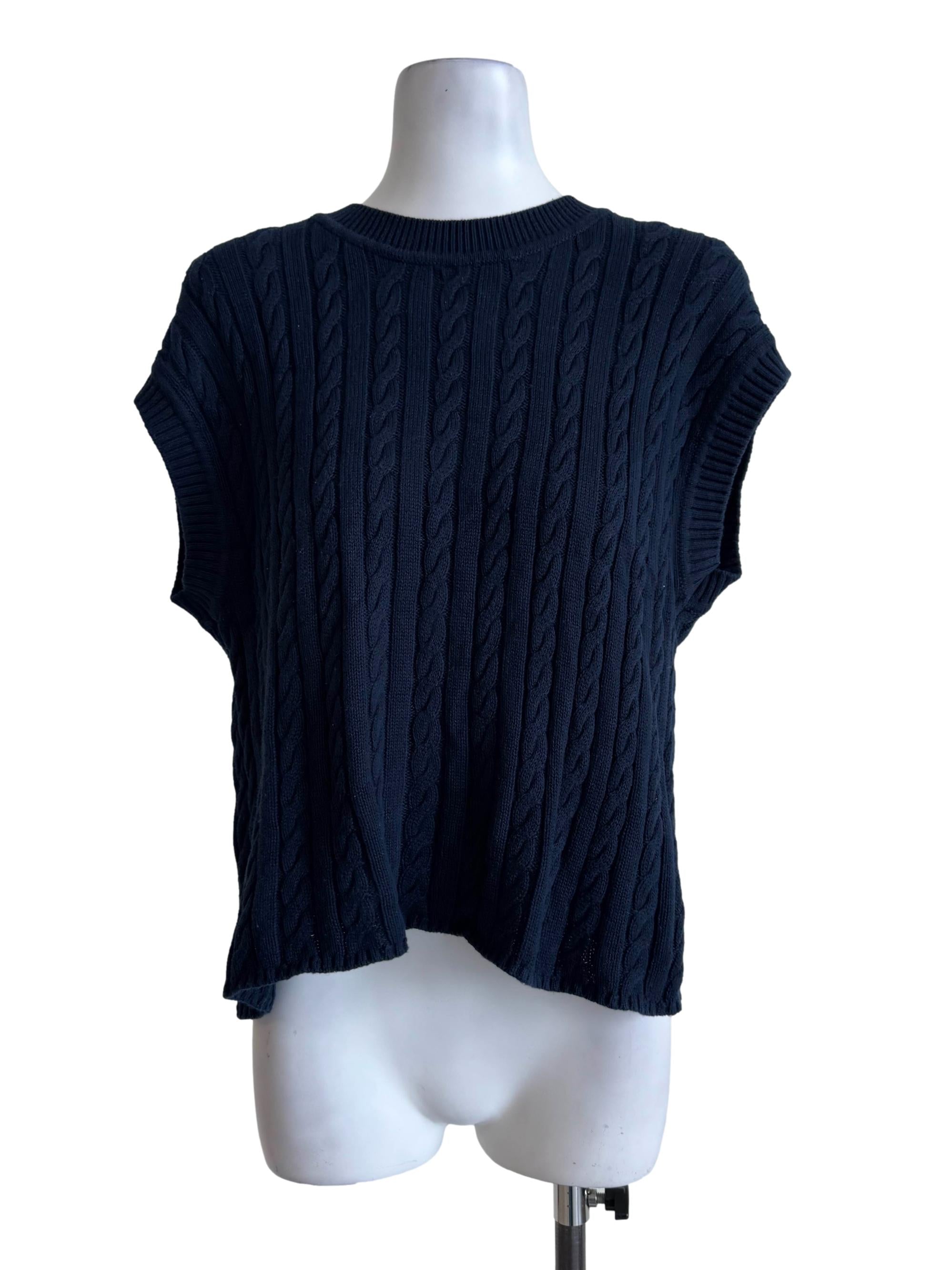 Navy Blue Knitted Round Neck Top
