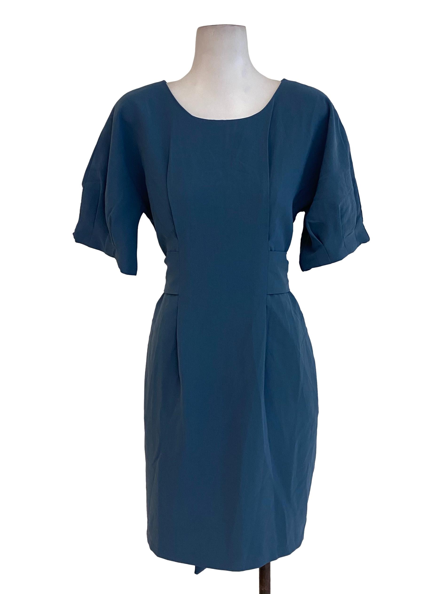 Blue Plain Short Sleeve Dress