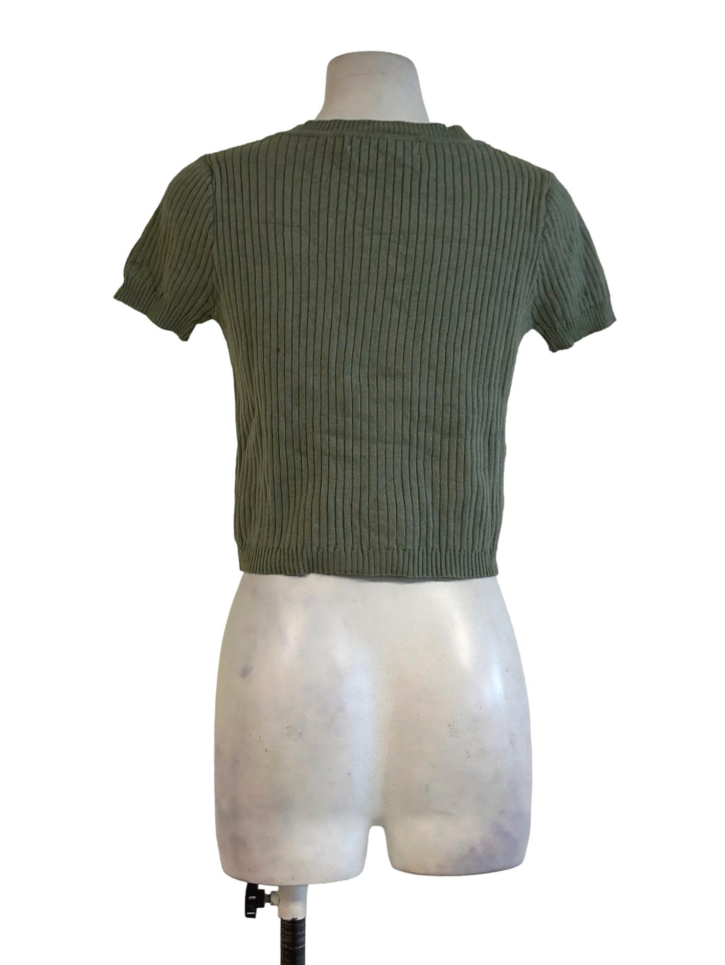 Green Knit Ribbed Tops TEM