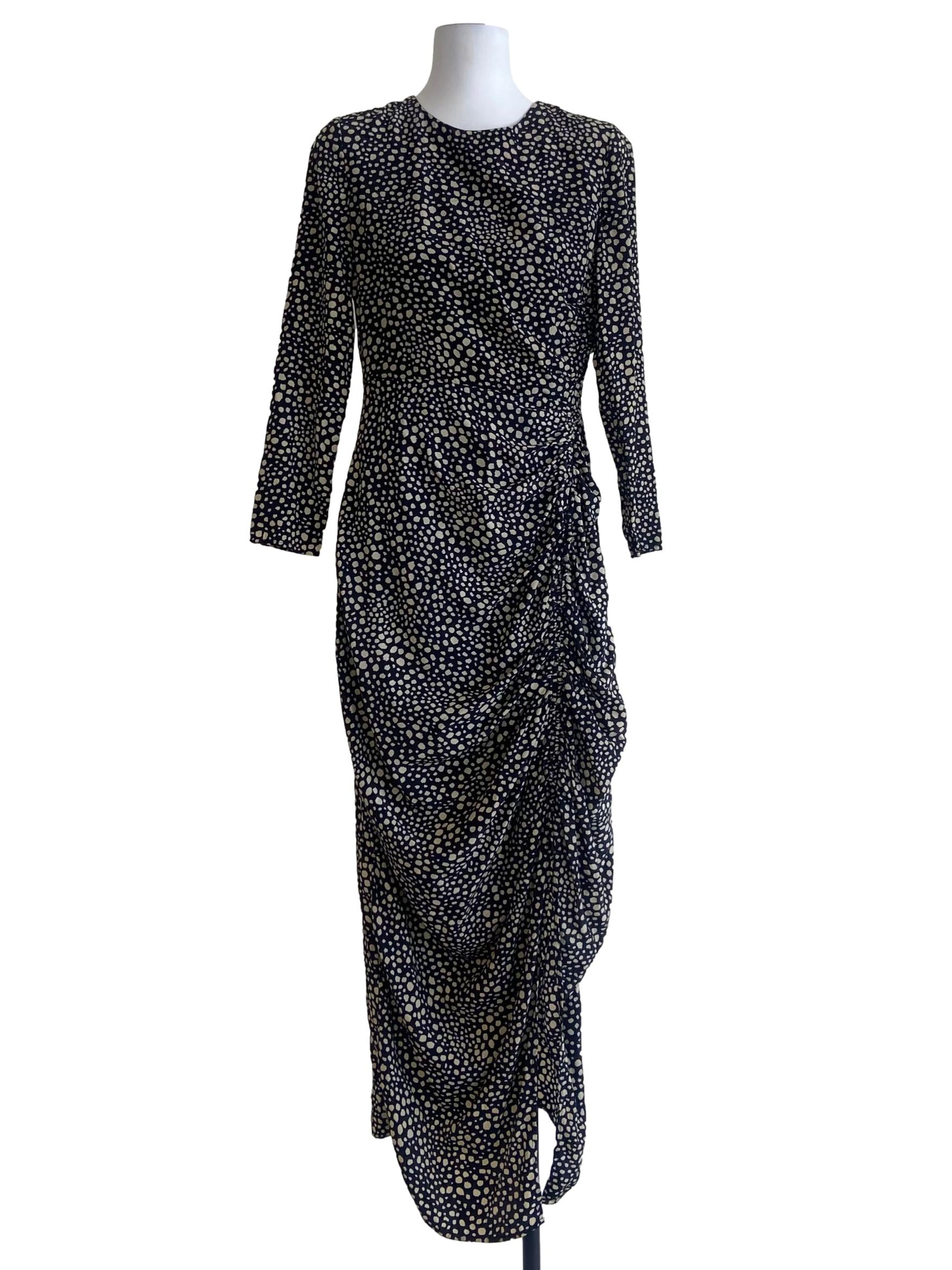 Black & Parchment Beige Leopard Slit Bodycon Dress