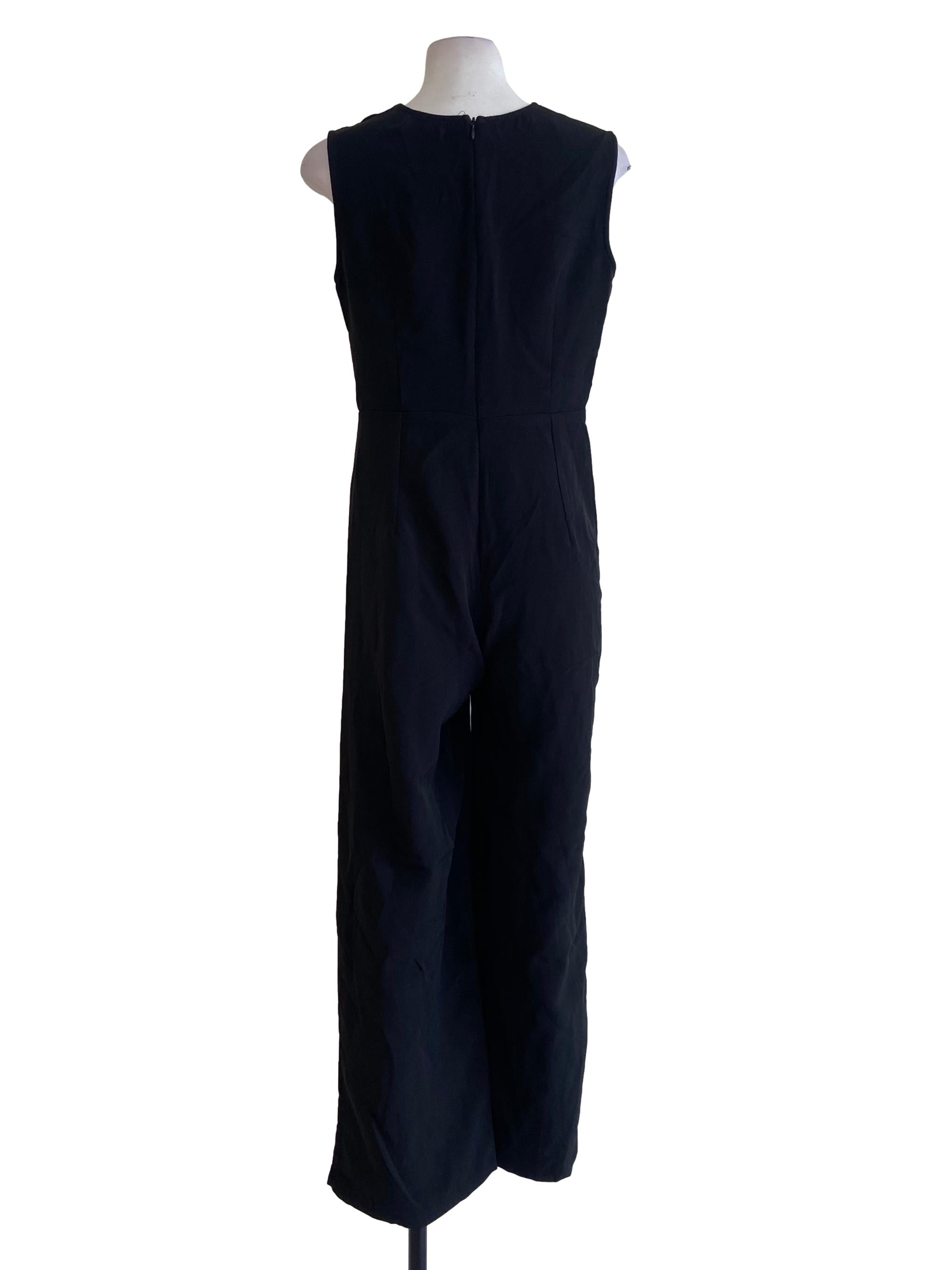 Black Sleeveless Twill Jumpsuits