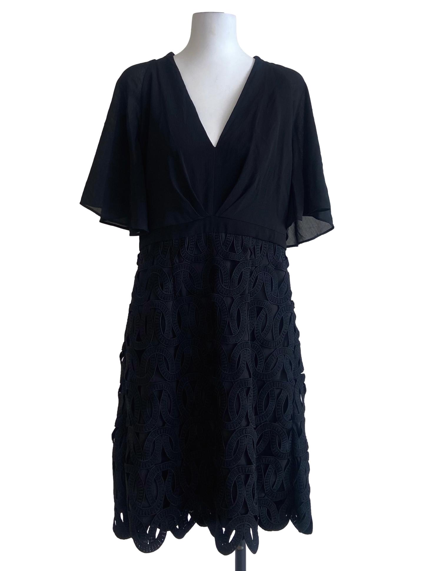 Black V-Neck Lace Shift Dress