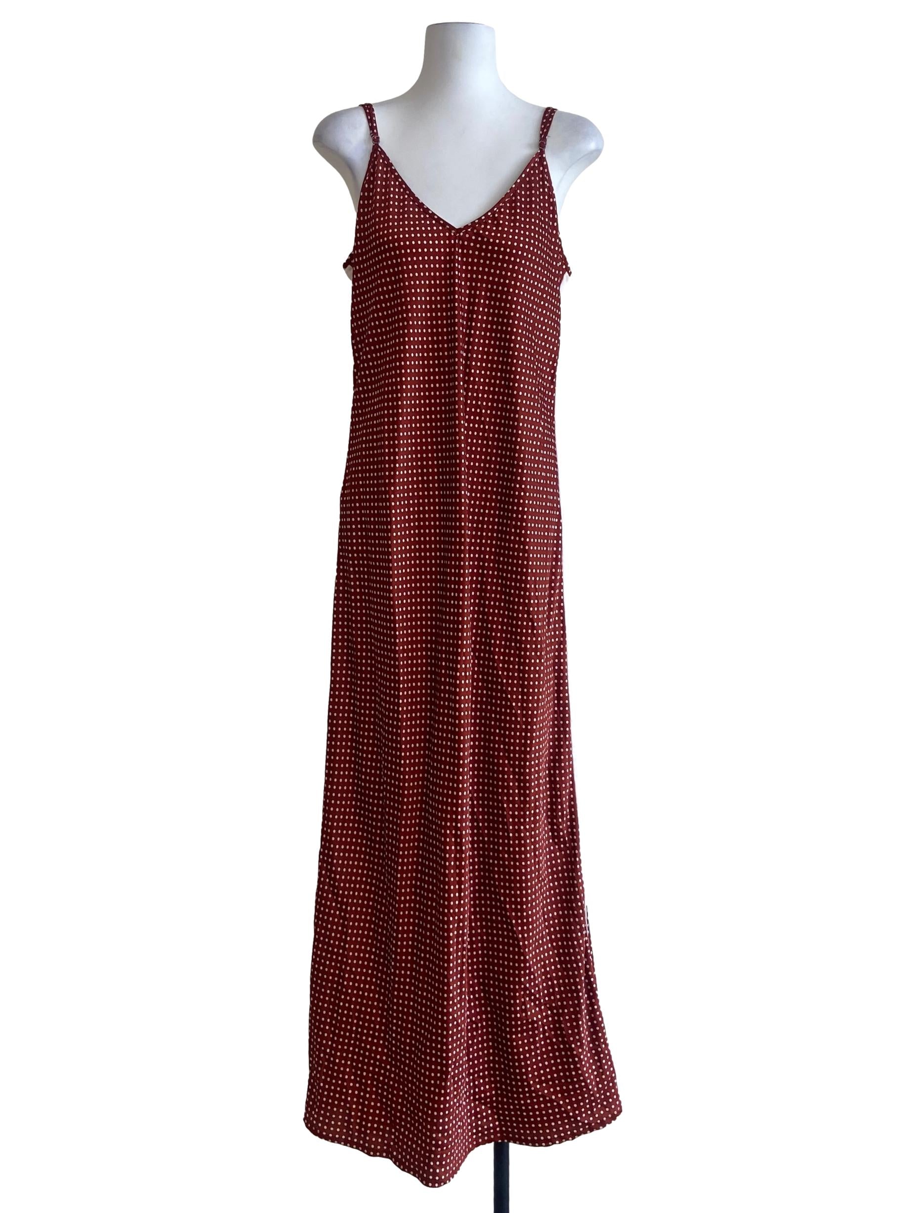 Brown & White Polka Dot Spaghetti Strap Slip Dress