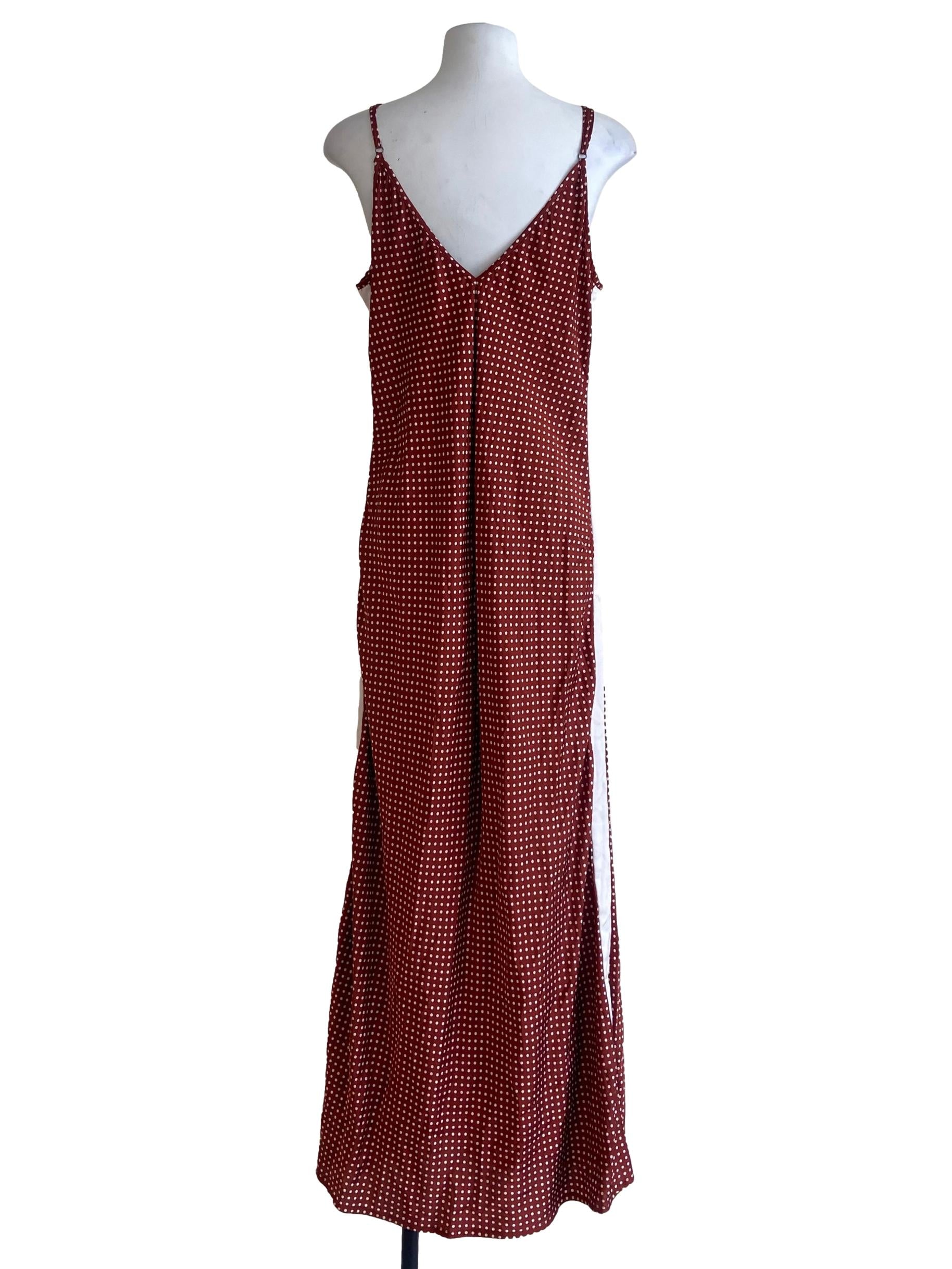 Brown & White Polka Dot Spaghetti Strap Slip Dress