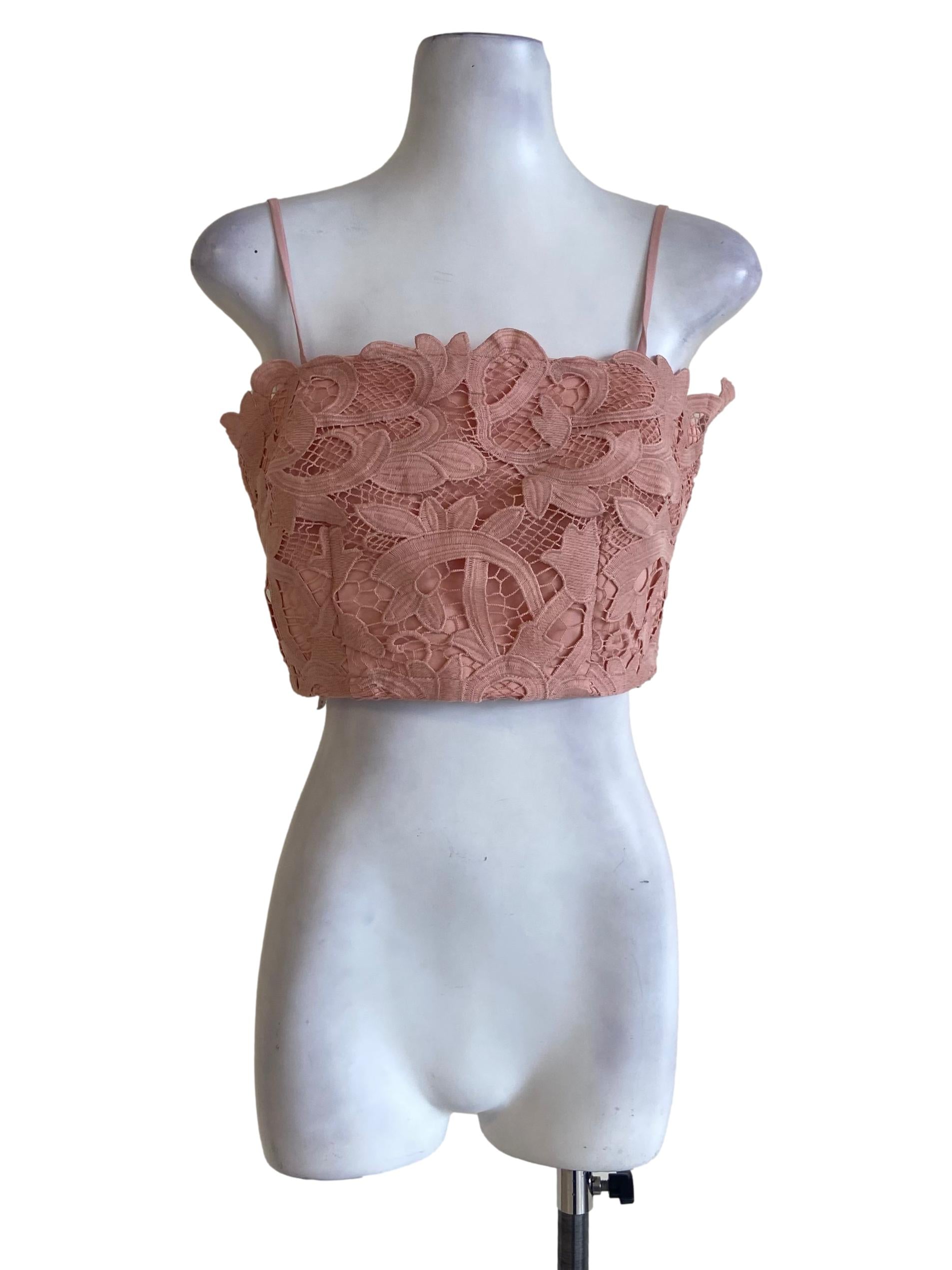 Pink Floral Lace Crop Top
