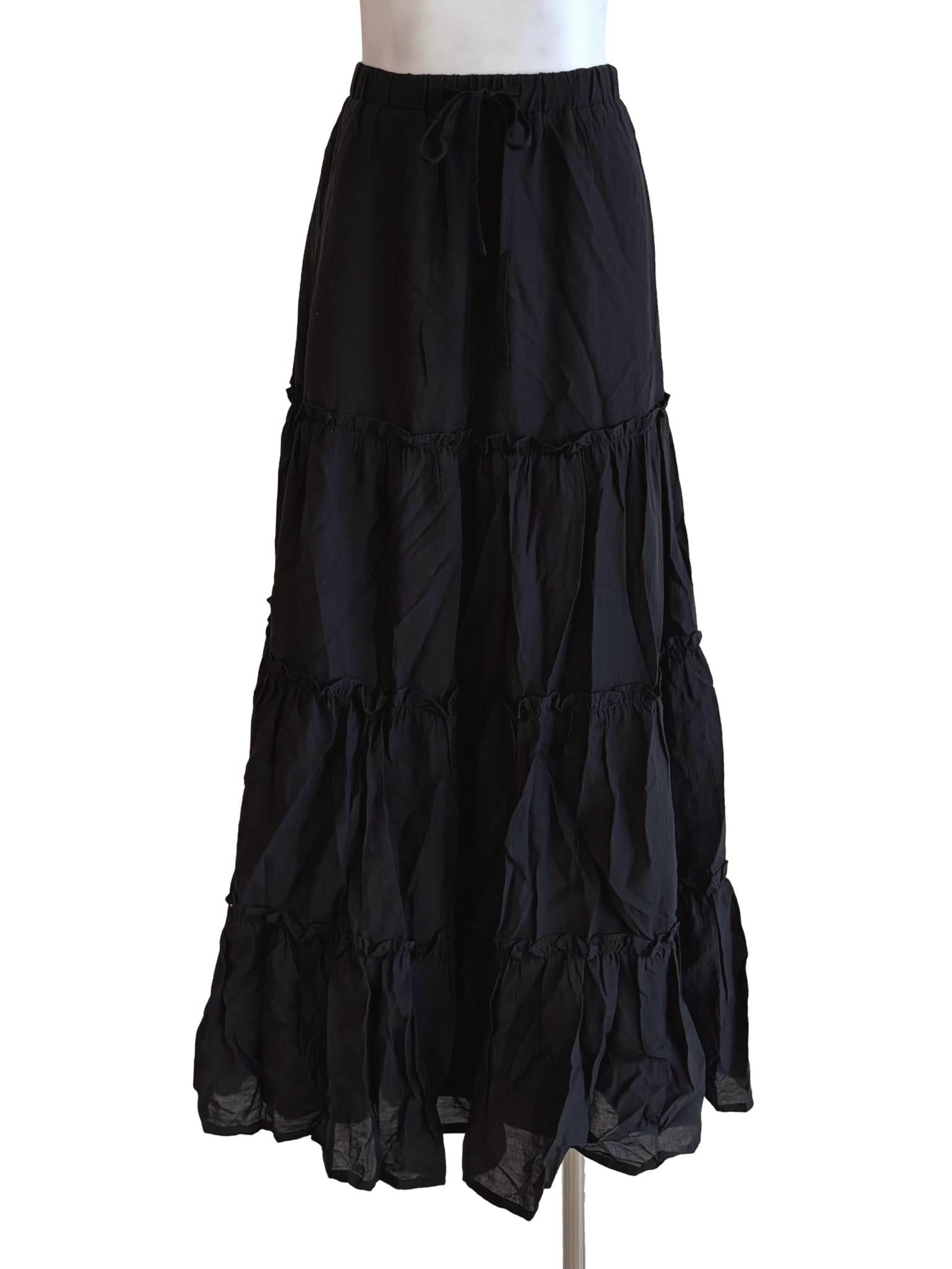 Soft Black Cotton Tier Skirt TTR