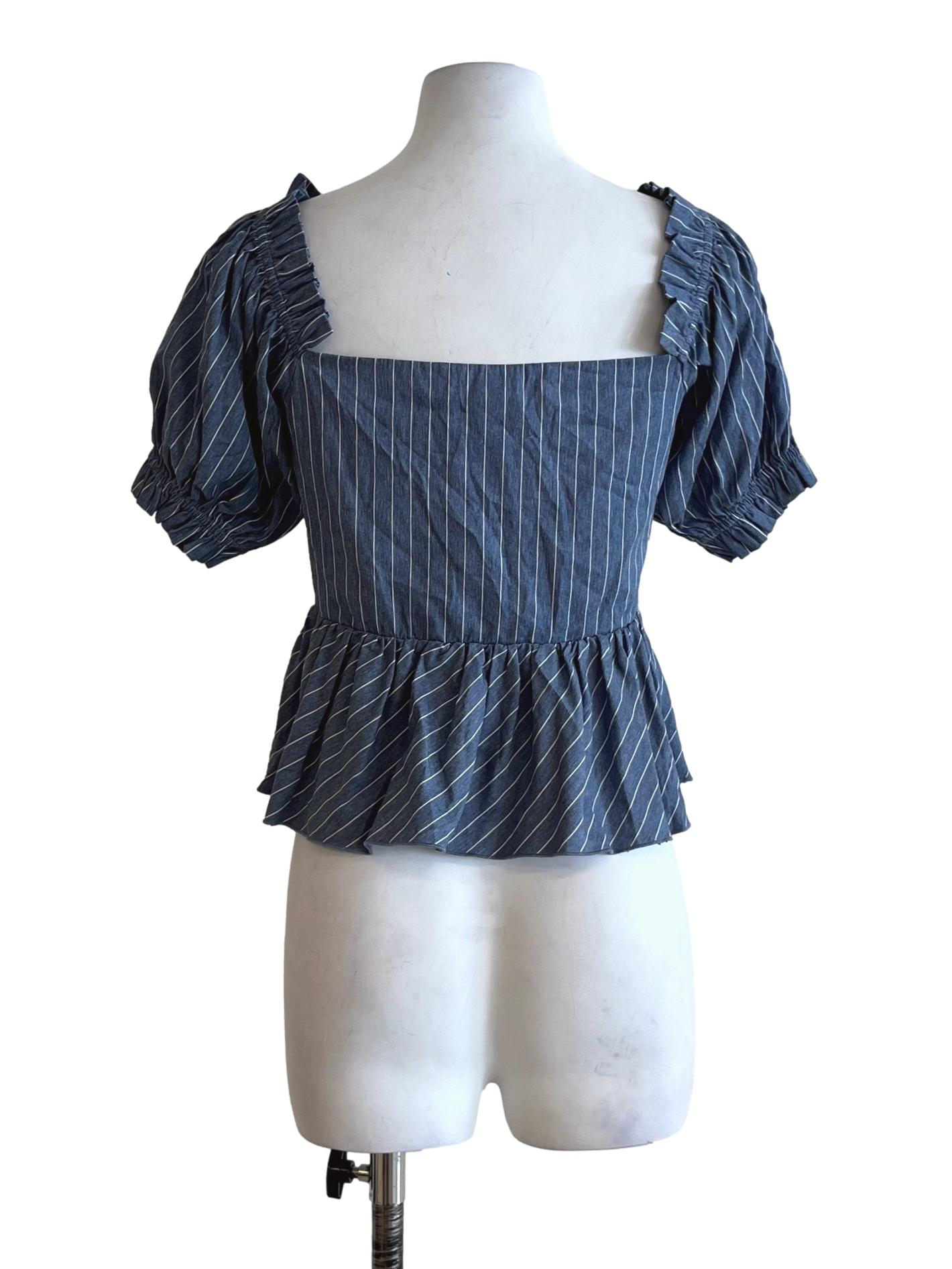 Stone Blue Pencil Stripe Blouse