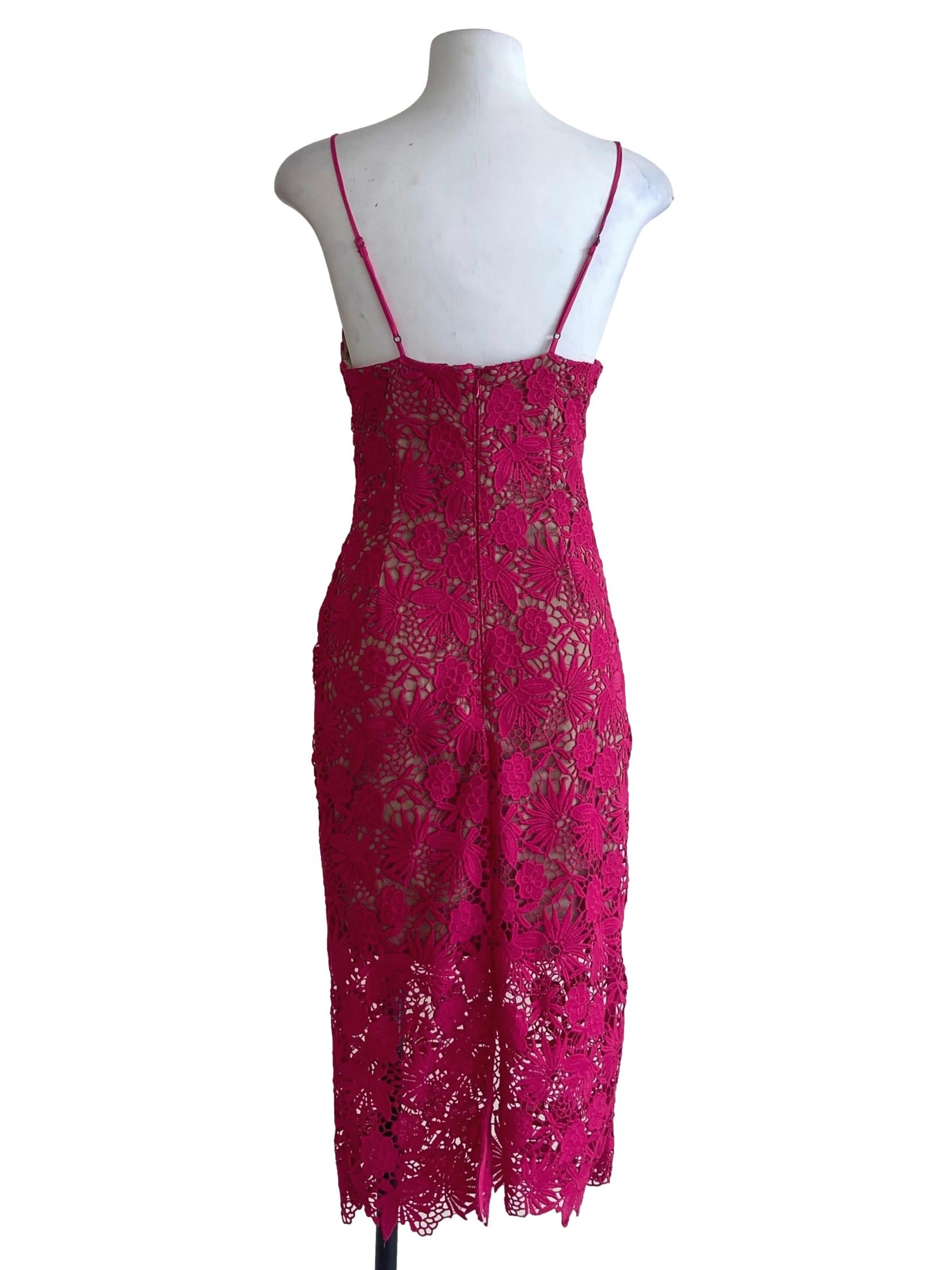 Hot Pink Floral Lace Spaghetti Strap Bodycon Dress