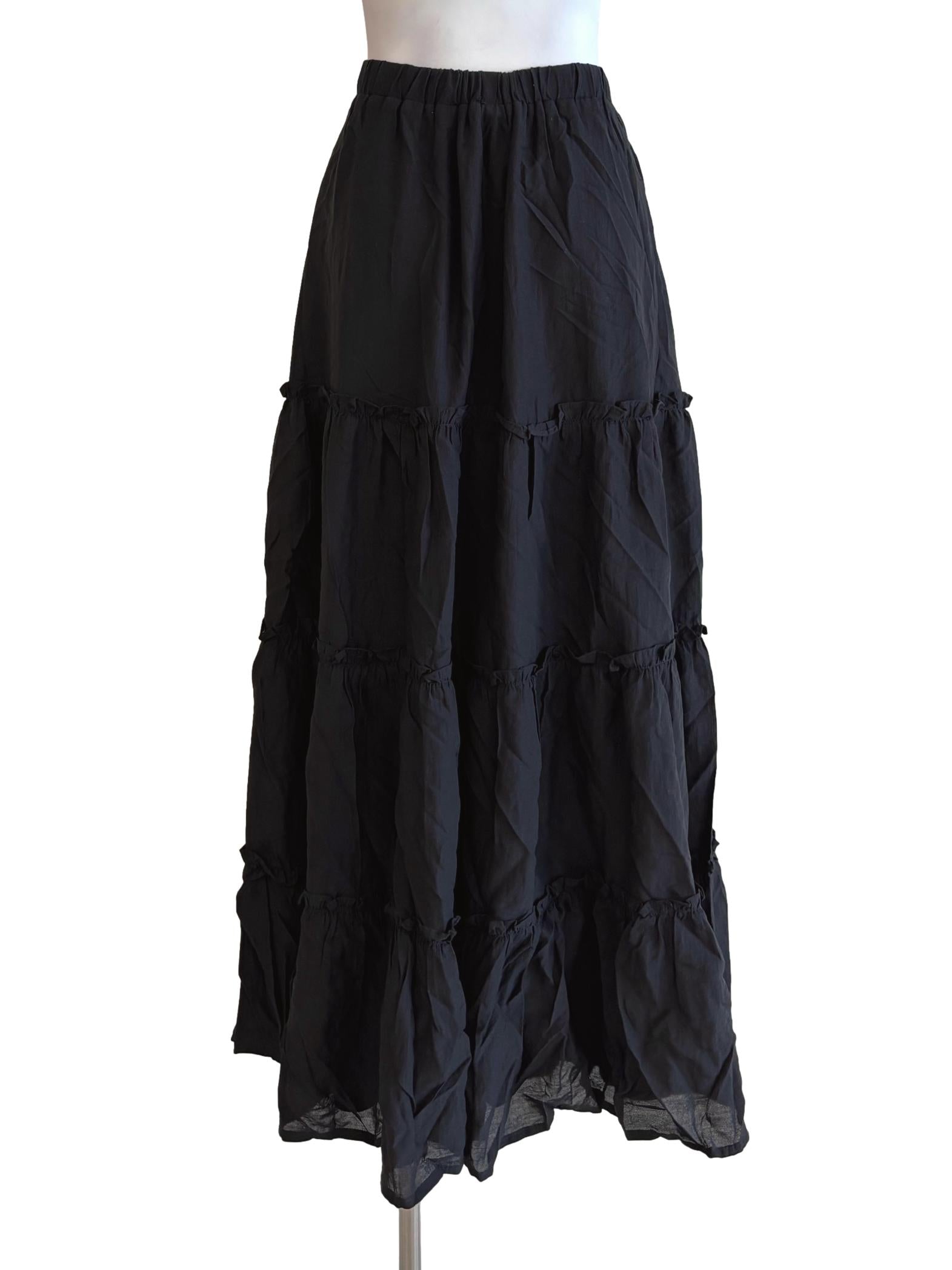 Soft Black Cotton Tier Skirt TTR